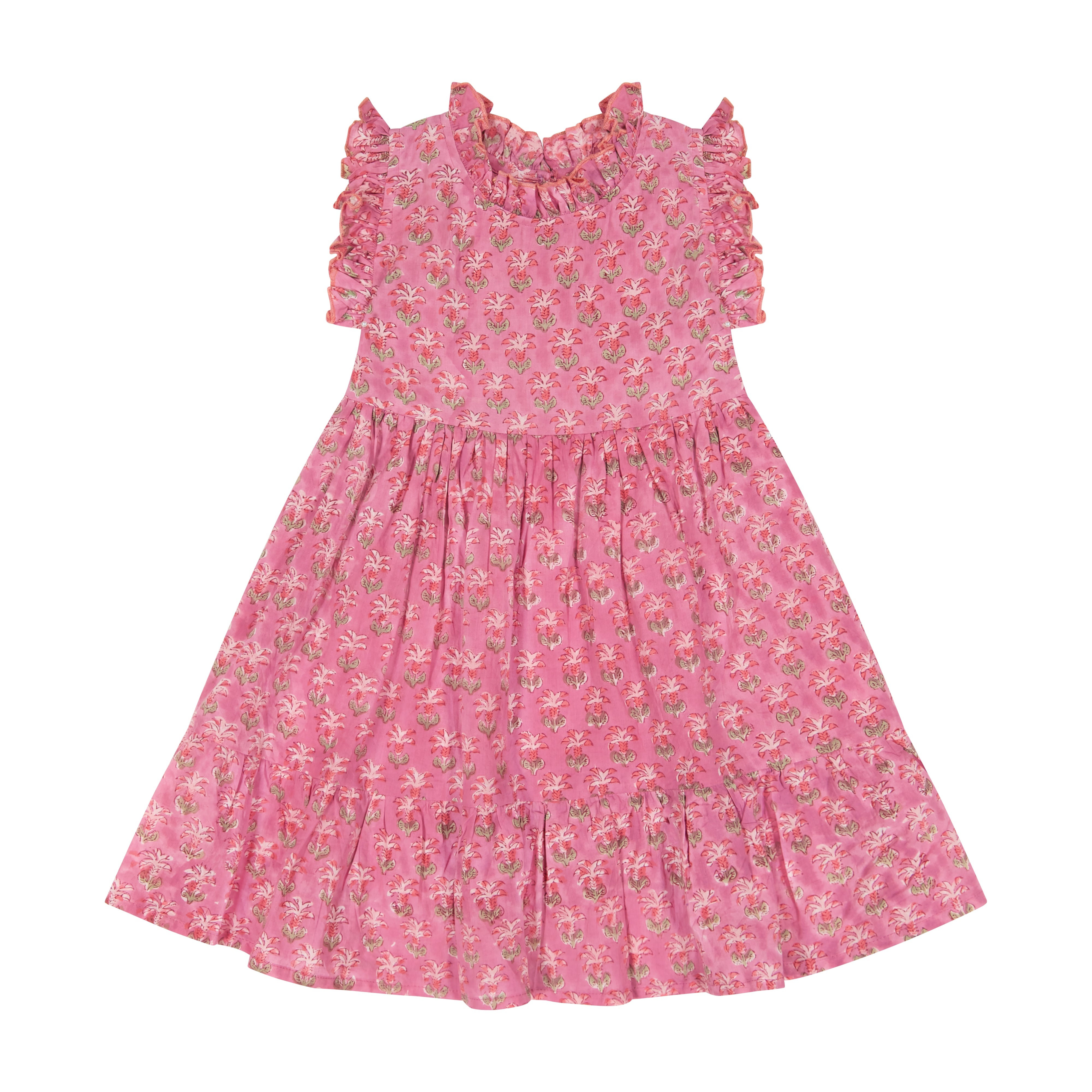 Ondine Ruffle Dress Pink Palm