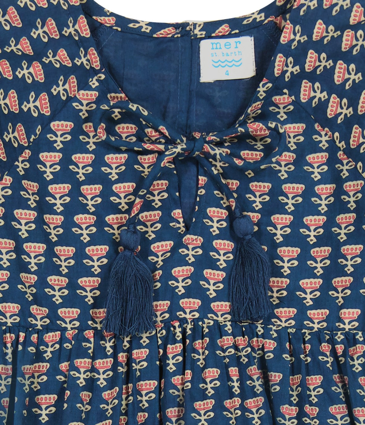 Sara Girl's Popover Dress Blue Floral Block Print