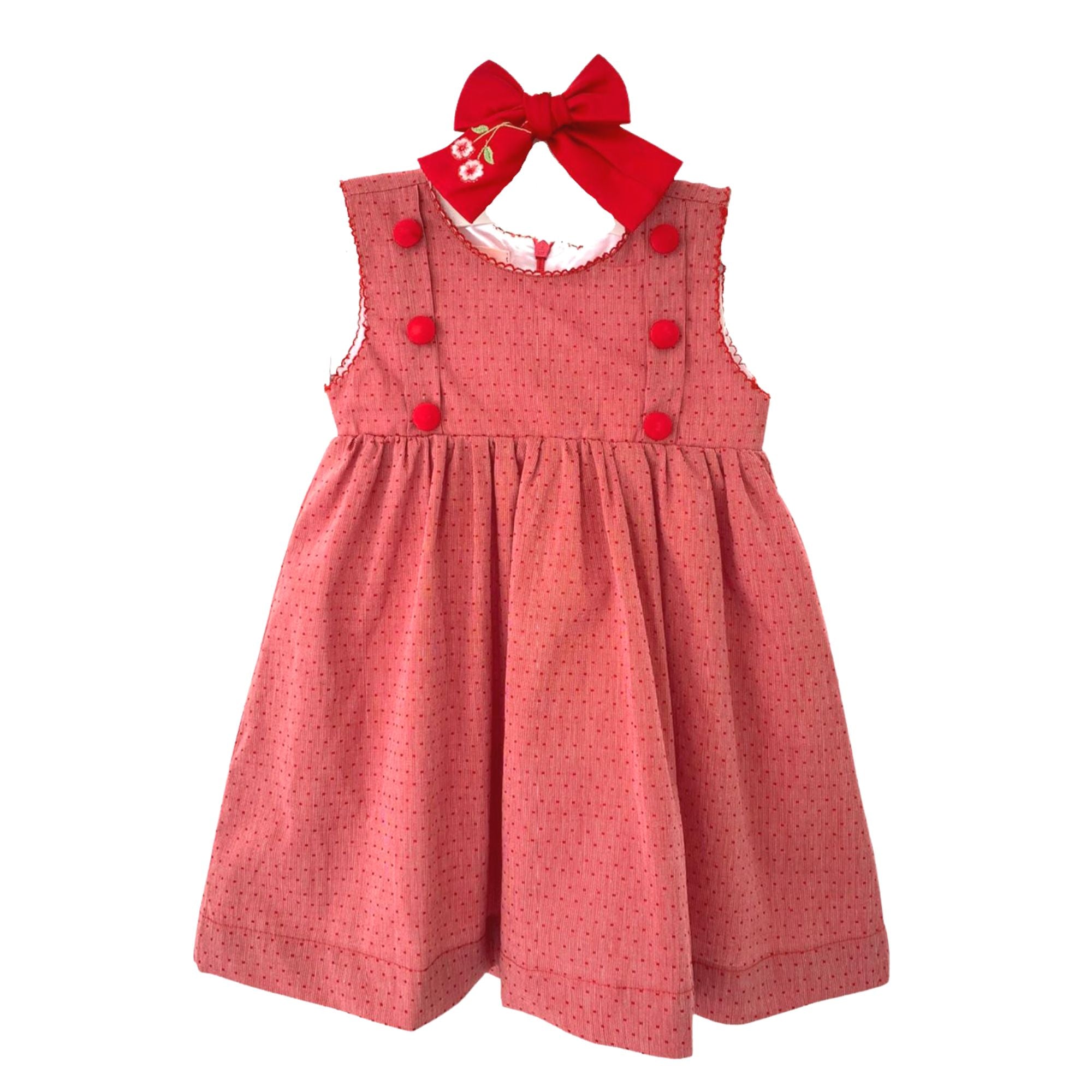 Pineapple Sunshine Red Swiss Dot Dress with Bow - Little Birdies