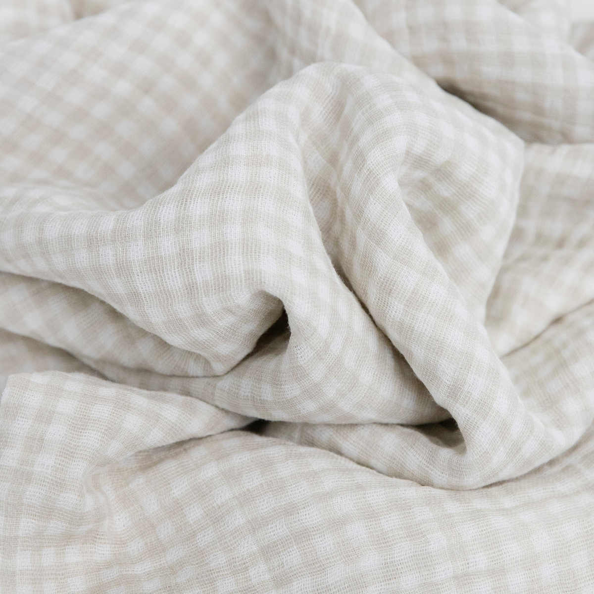 Cotton Muslin Swaddle Blanket - Tan Gingham - Little Birdies