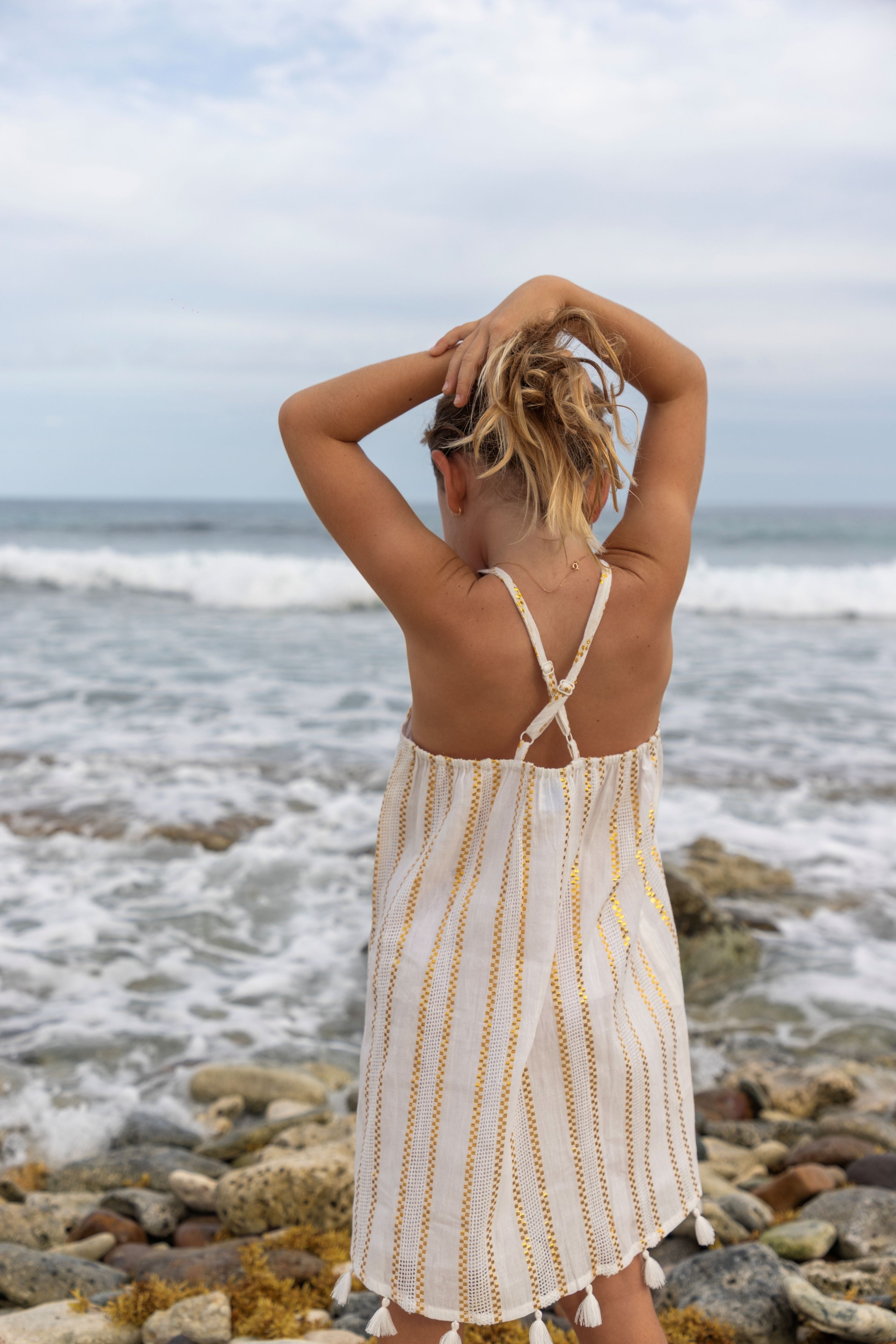 Mini Chantal Girl's Sundress Gold Lurex Stripe