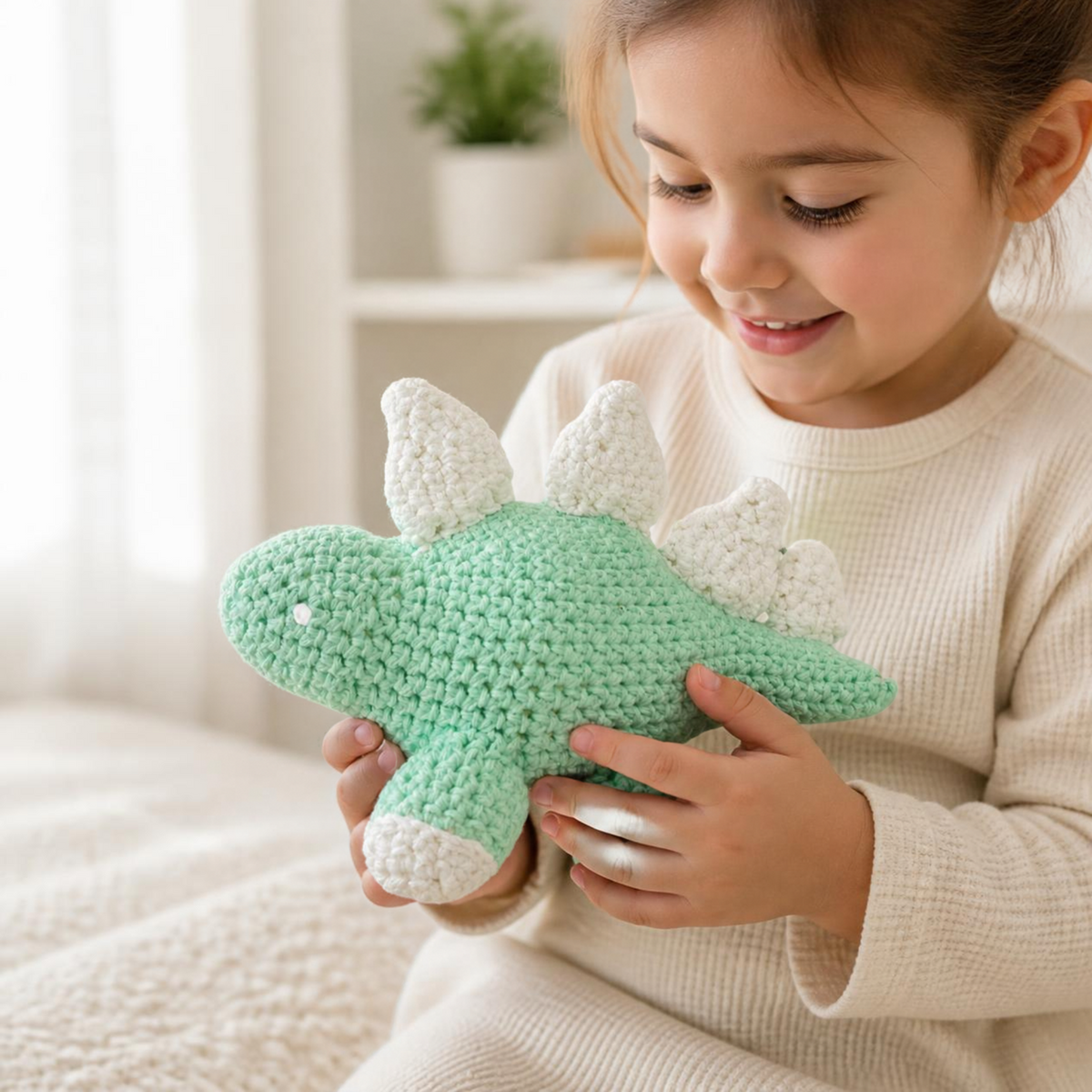 Hooked and Loopy Knit Stegosaurus Dinosaur Toy- Mint Green - Little Birdies