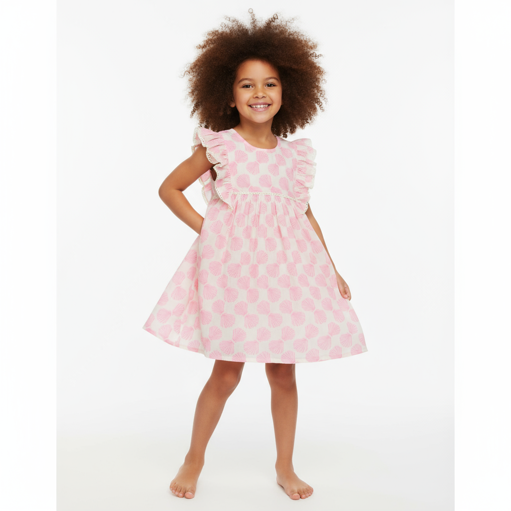 Seraphina Girl's Dress Shell Beach Pink