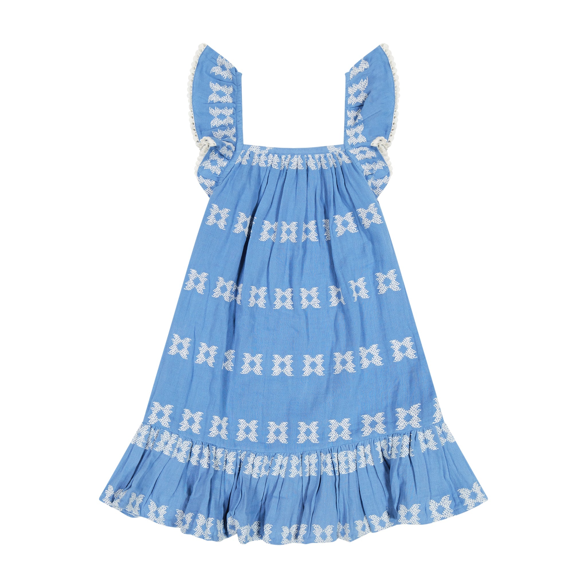 Mini Eva Girls Dress Sky White Embroidery