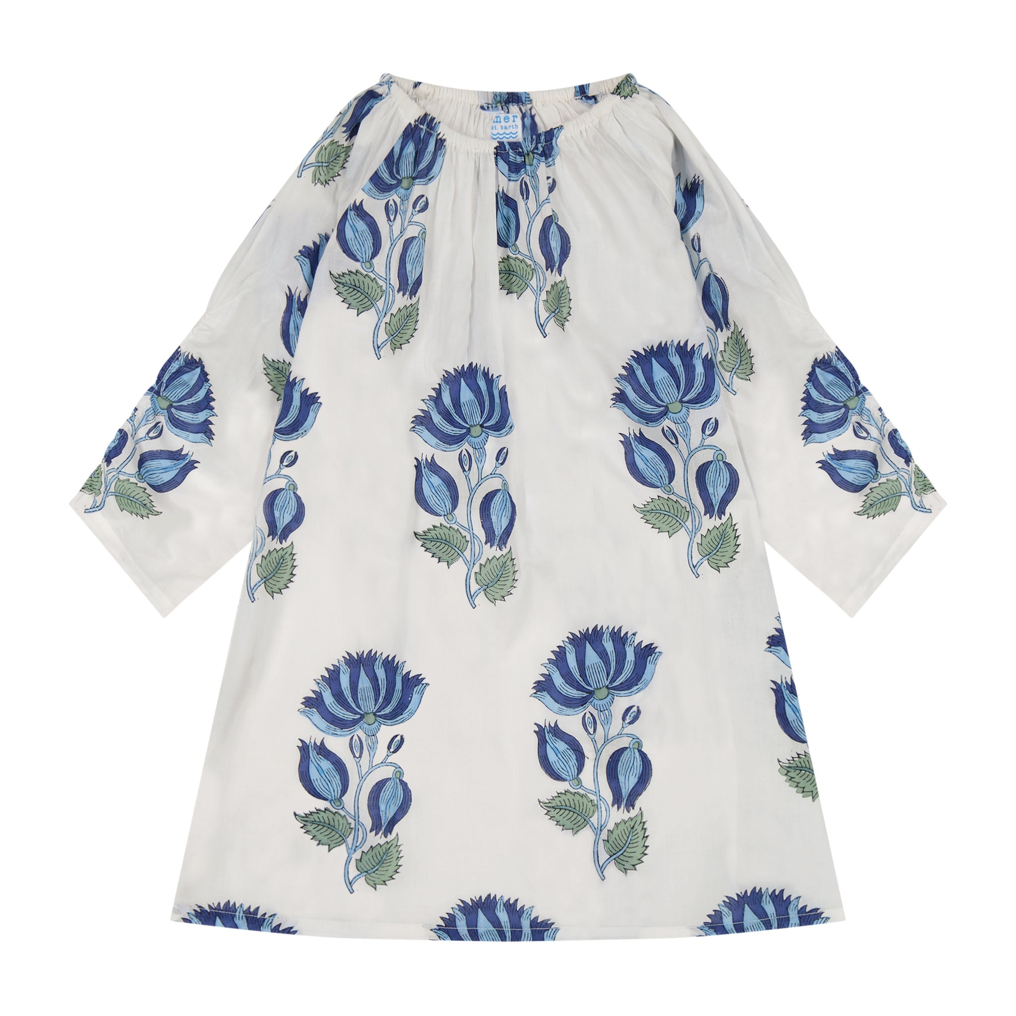 St Barth Girls Kaftan Blue Lotus Block Print