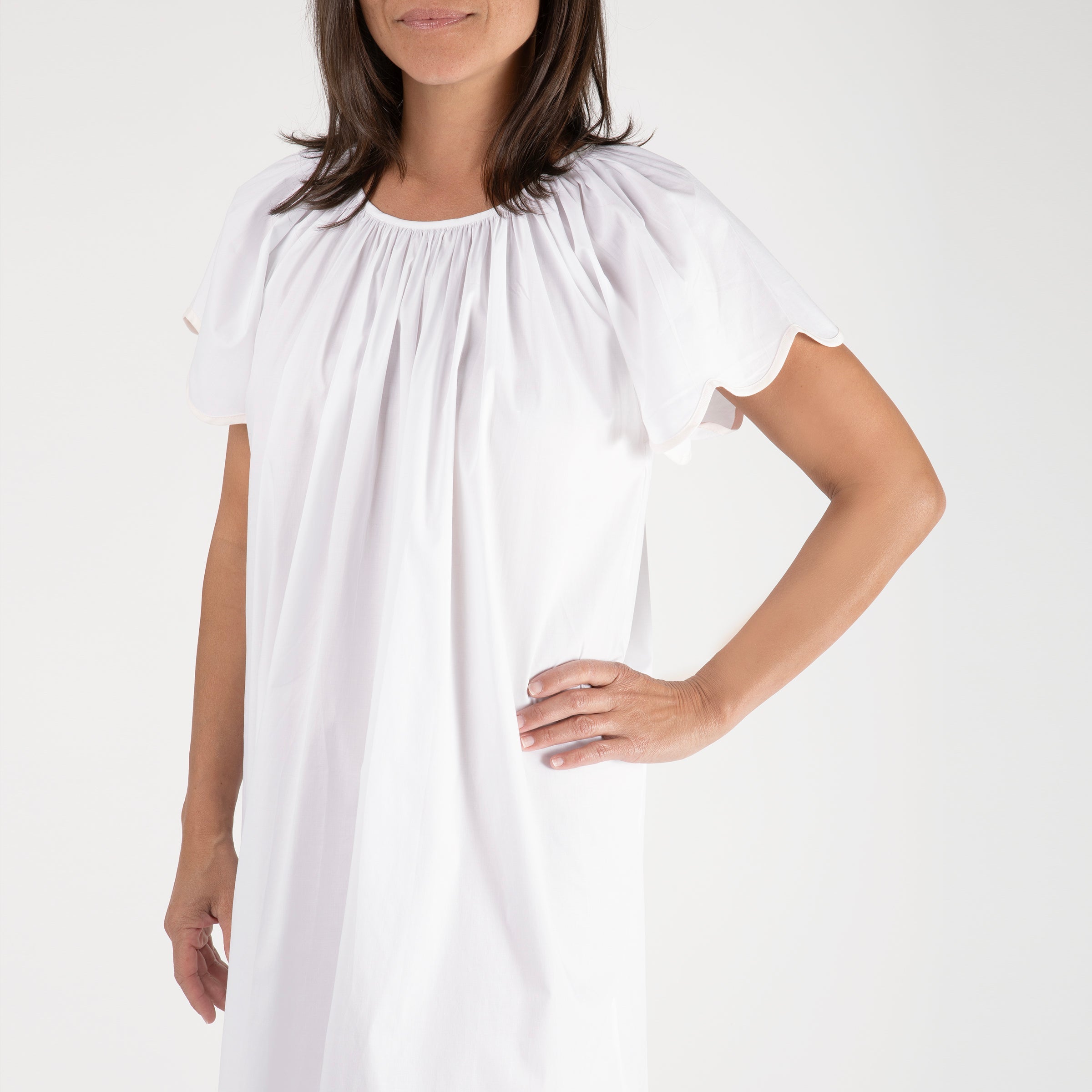 SCALLOPED TAPE TRIM COTTON NIGHTGOWN