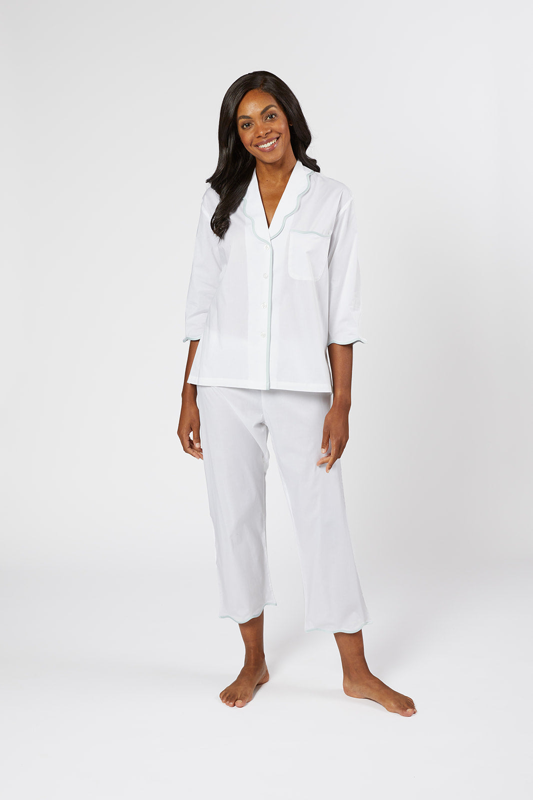 SCALLOPED TAPE TRIM COTTON PAJAMAS