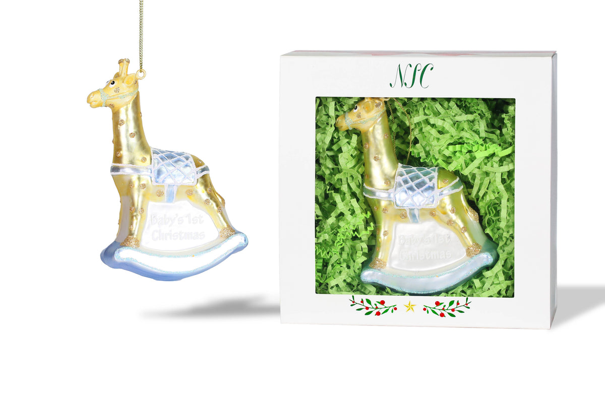 North Star Baby's First Christmas Giraffe Glass Ornament - Blue Little Birdies gifts