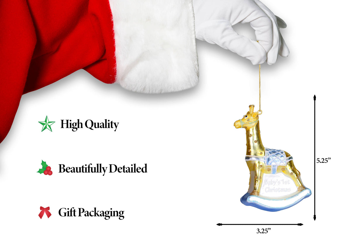 North Star Baby's First Christmas Giraffe Glass Ornament - Blue Little Birdies gifts