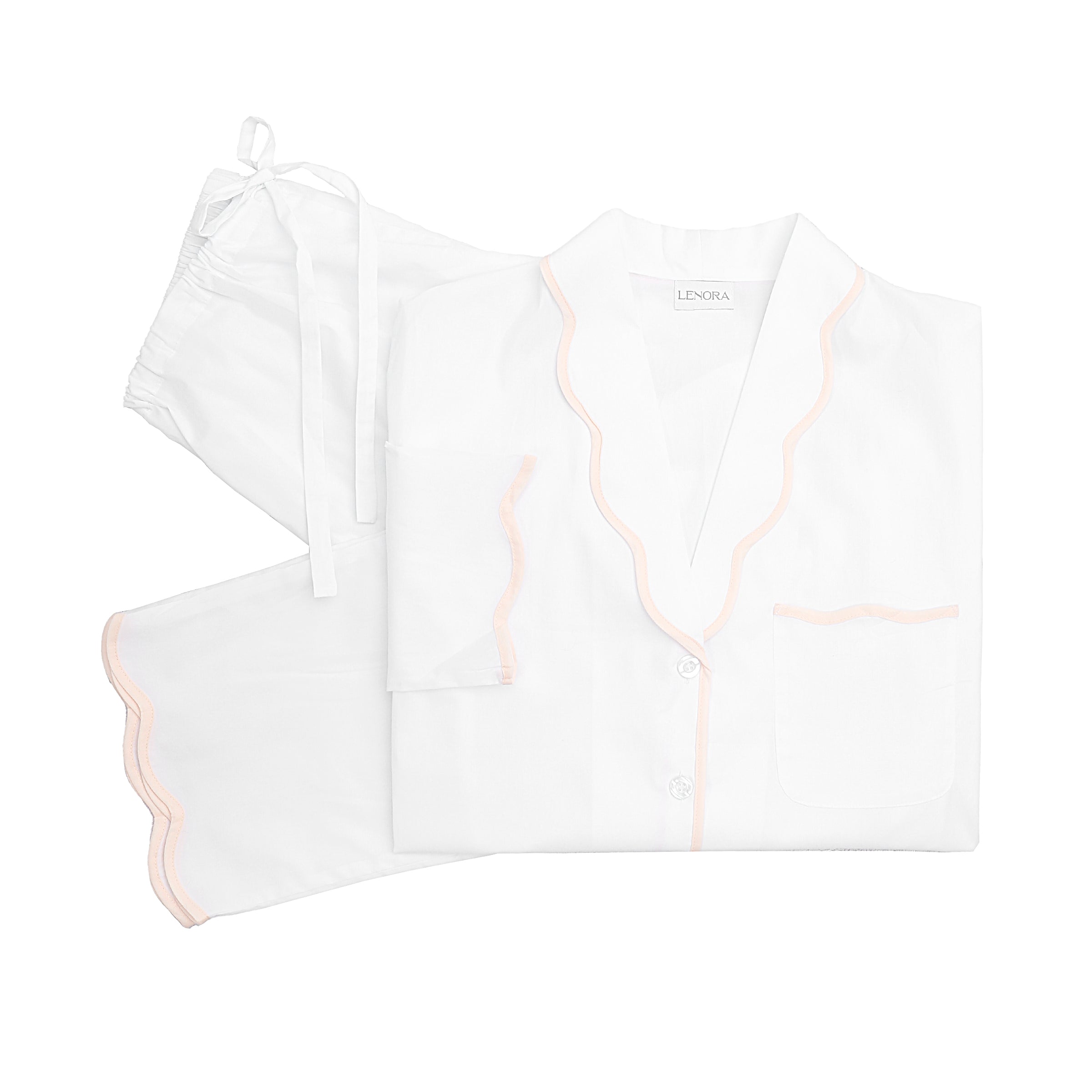 SCALLOPED TAPE TRIM COTTON PAJAMAS