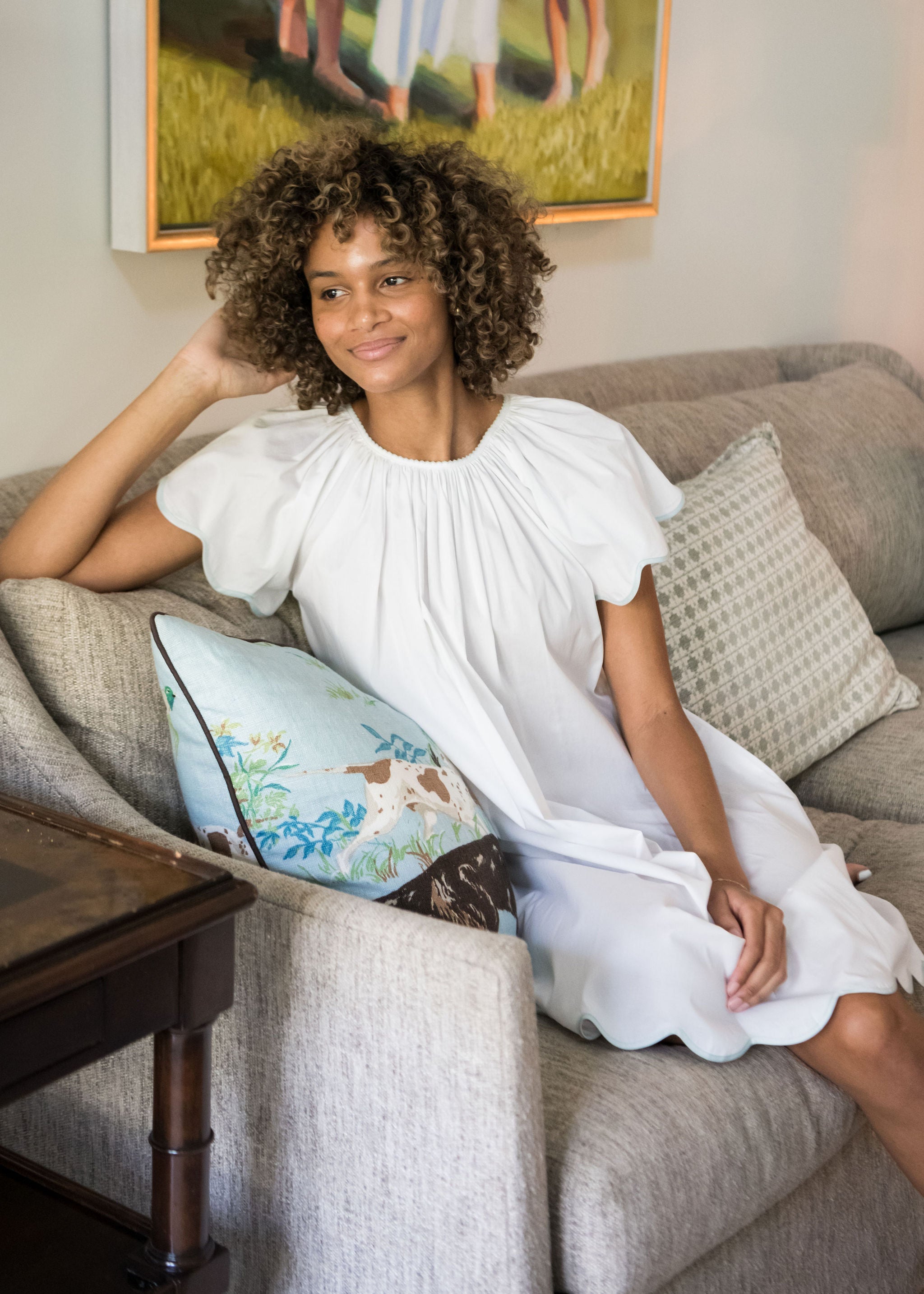 SCALLOPED TAPE TRIM COTTON NIGHTGOWN