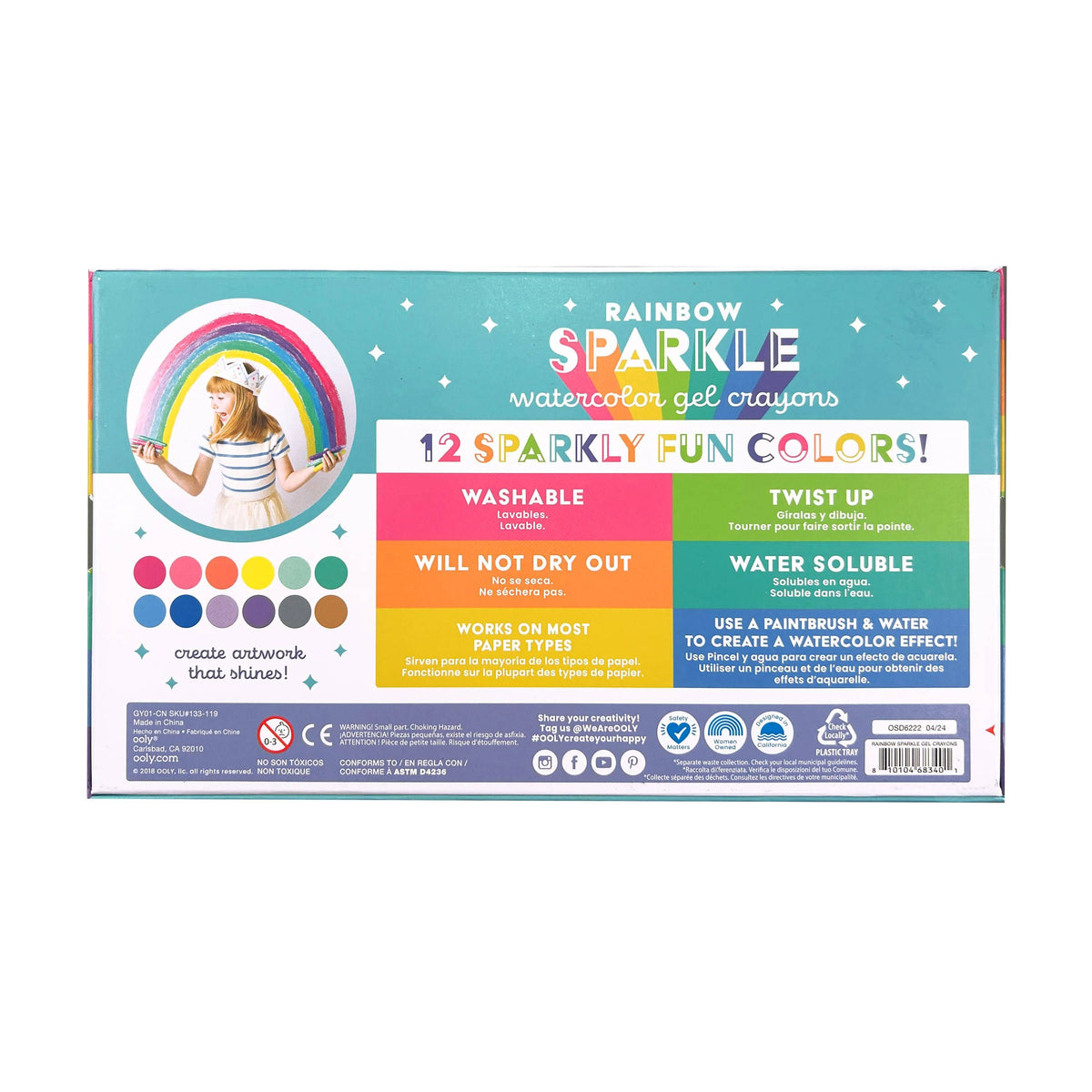 Ooly Rainbow Sparkle Metallic Watercolor Gel Crayons - Set of 12 - Little Birdies