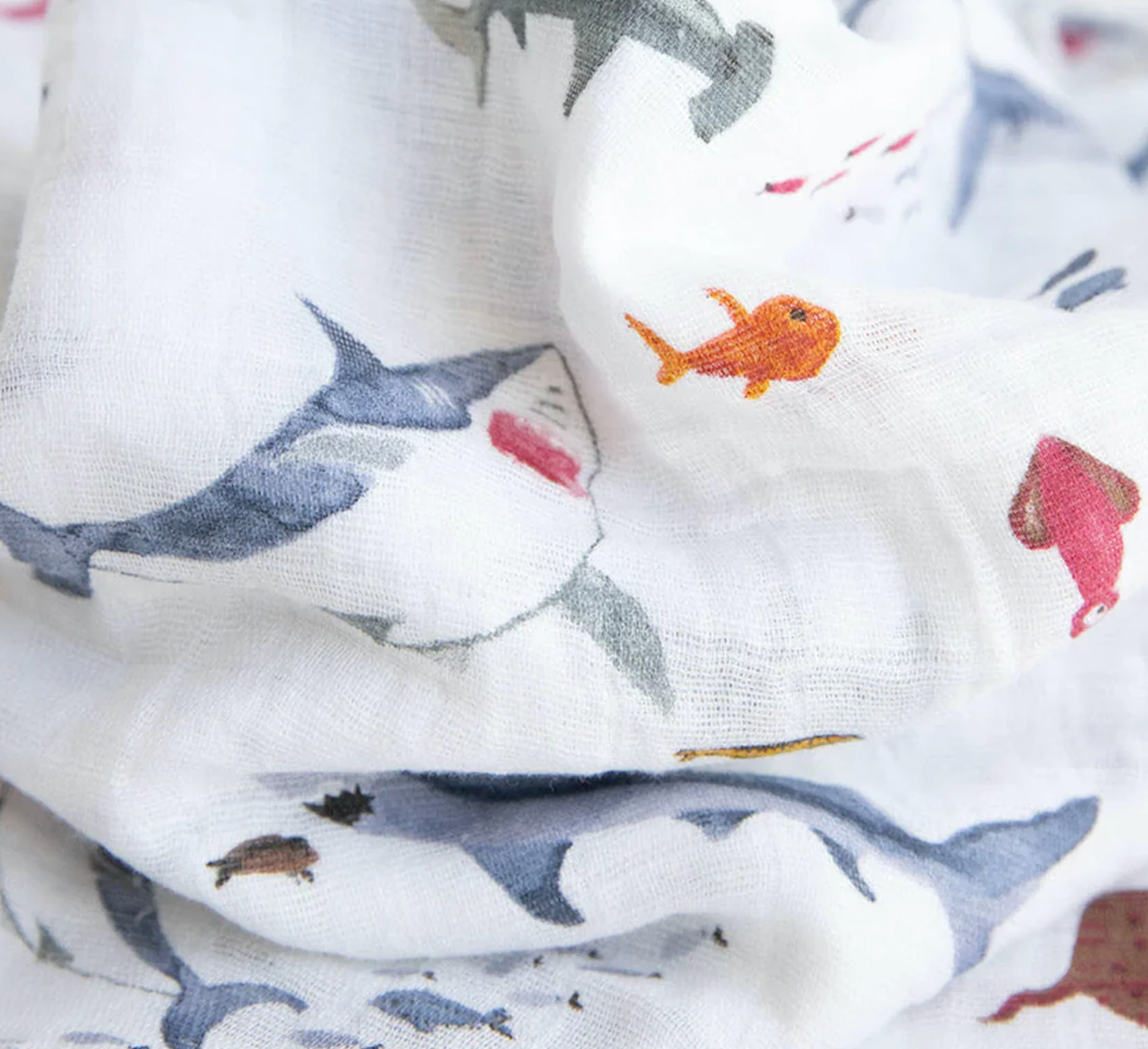 Little unicorn official cotton muslin swaddle - shark - little birdies