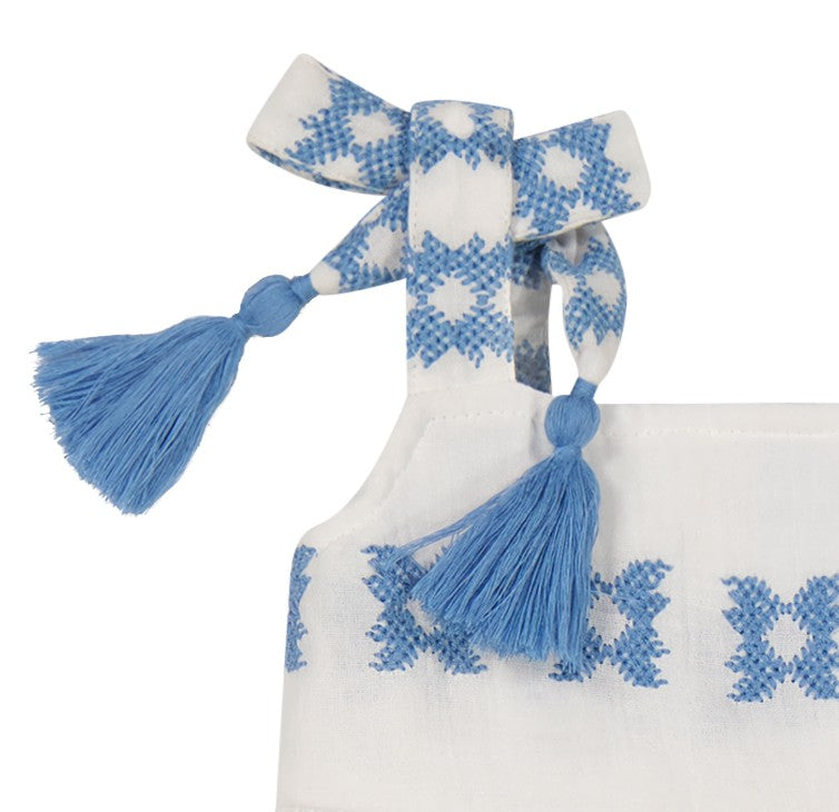 Zoe Baby Romper White Blue Embroidery