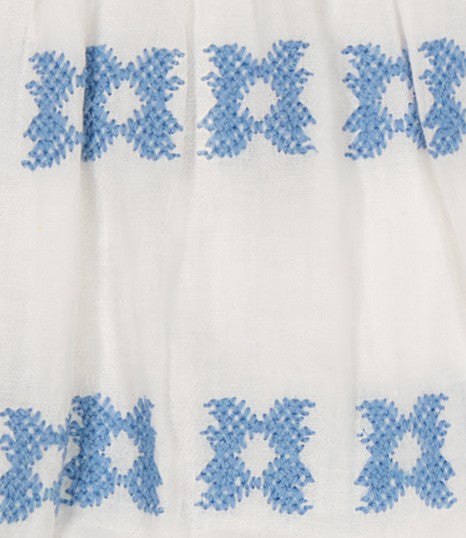 Zoe Baby Romper White Blue Embroidery