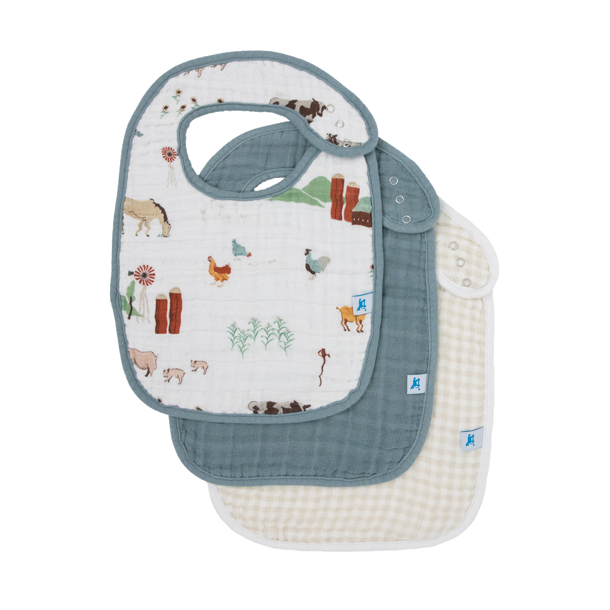 Cotton Muslin Classic Bib 3 Pack - Farmyard - Little Birdies