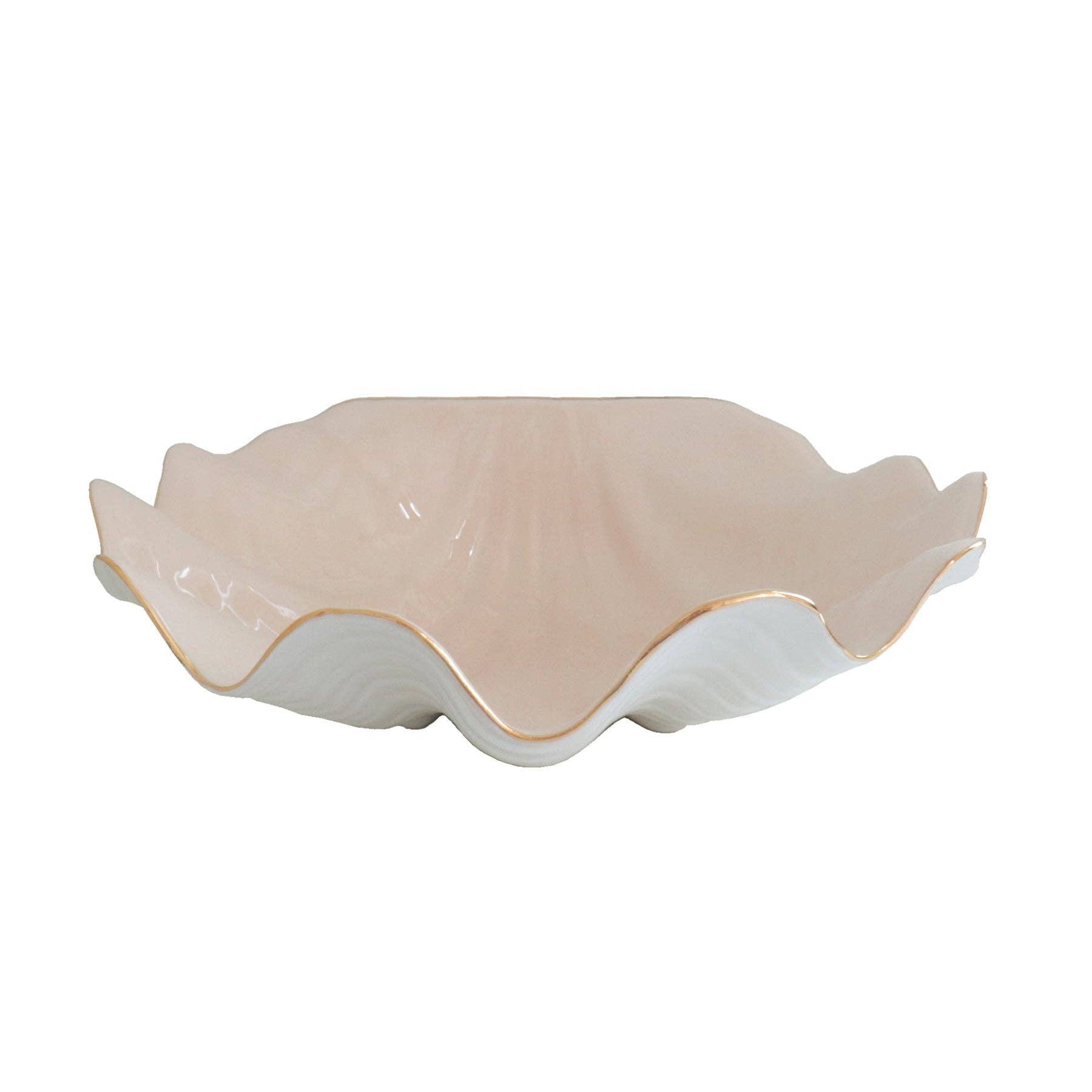 Lo Home by Lauren Haskell Designs Clam Shell Bowl with 22K Gold Accent: Large / Pink - Littlel Birdies