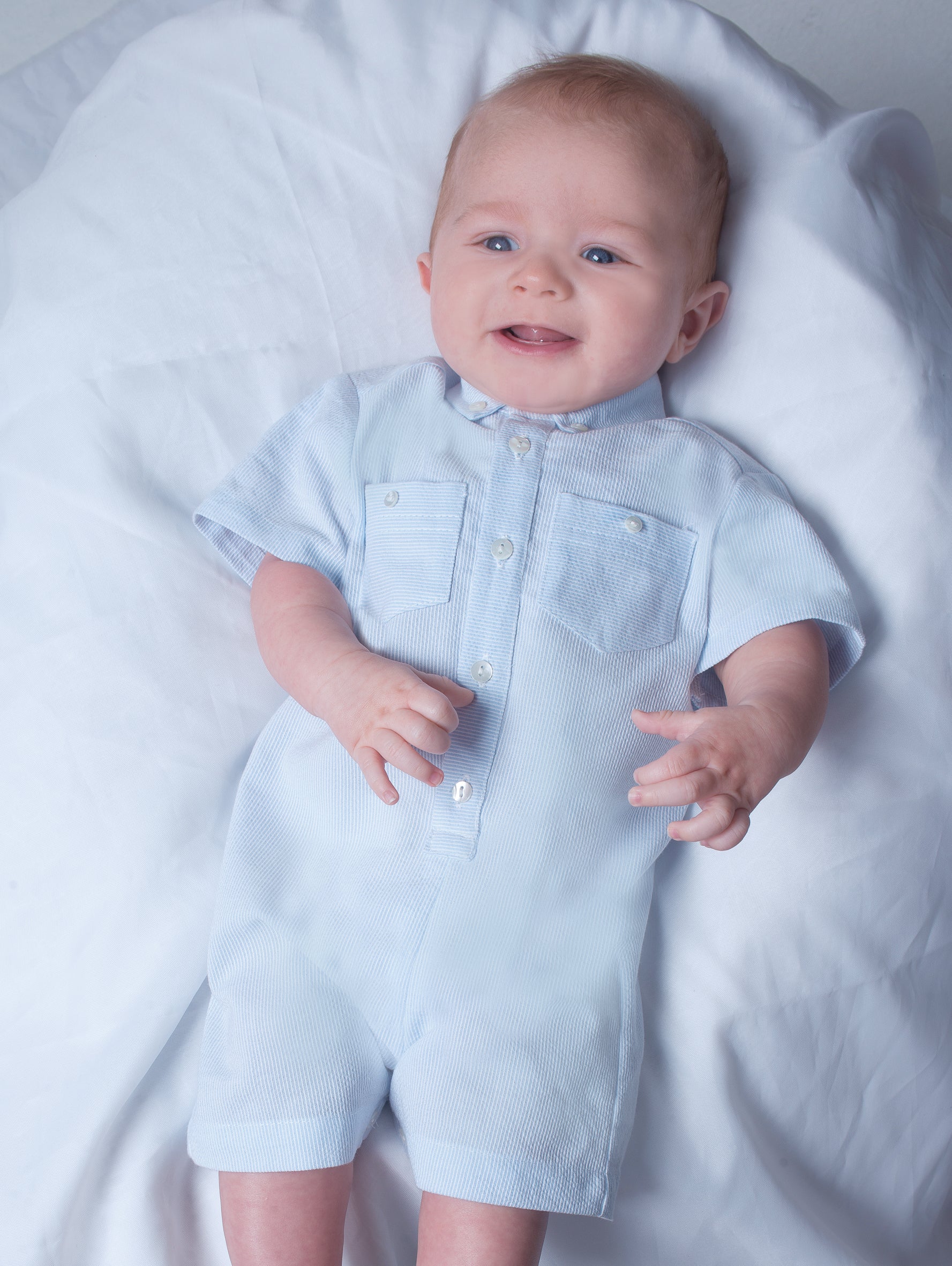 sarah louise boys blue seersucker romper