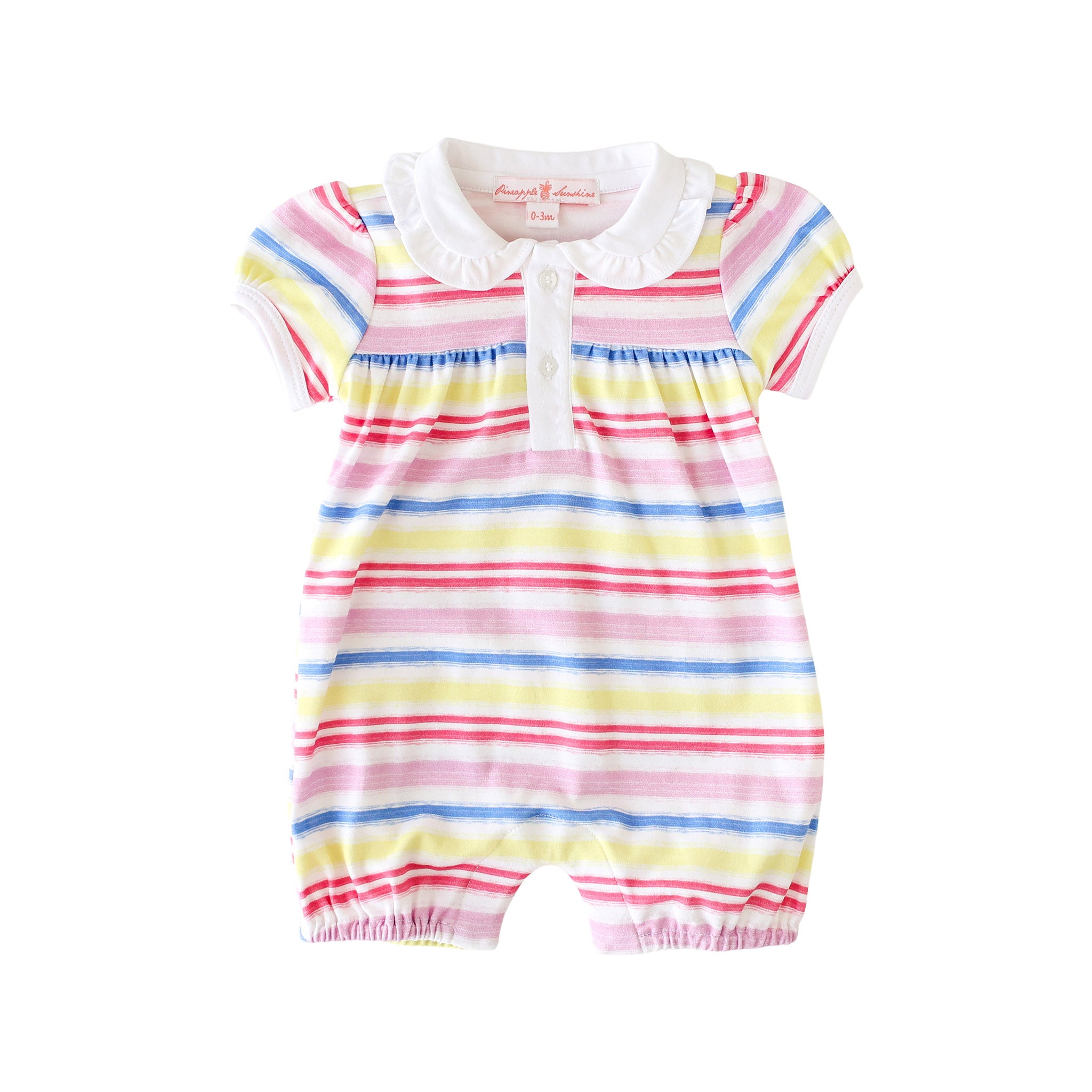 Pineapple Sunshine Rainbow Stripe Collared Romper - Little Birdies
