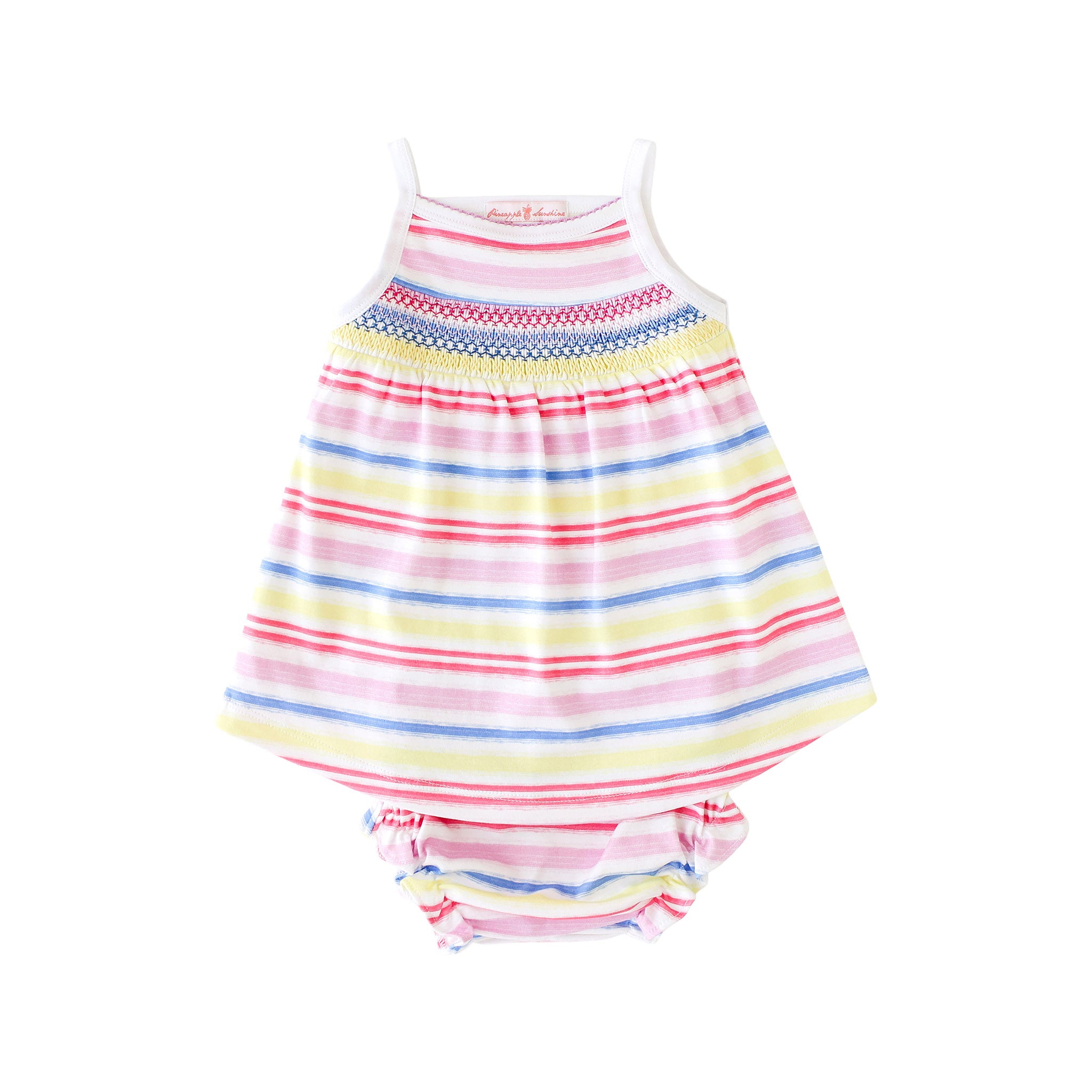Pineapple Sunshine Rainbow Stripe Smocked Tank Dress - Little Birdies