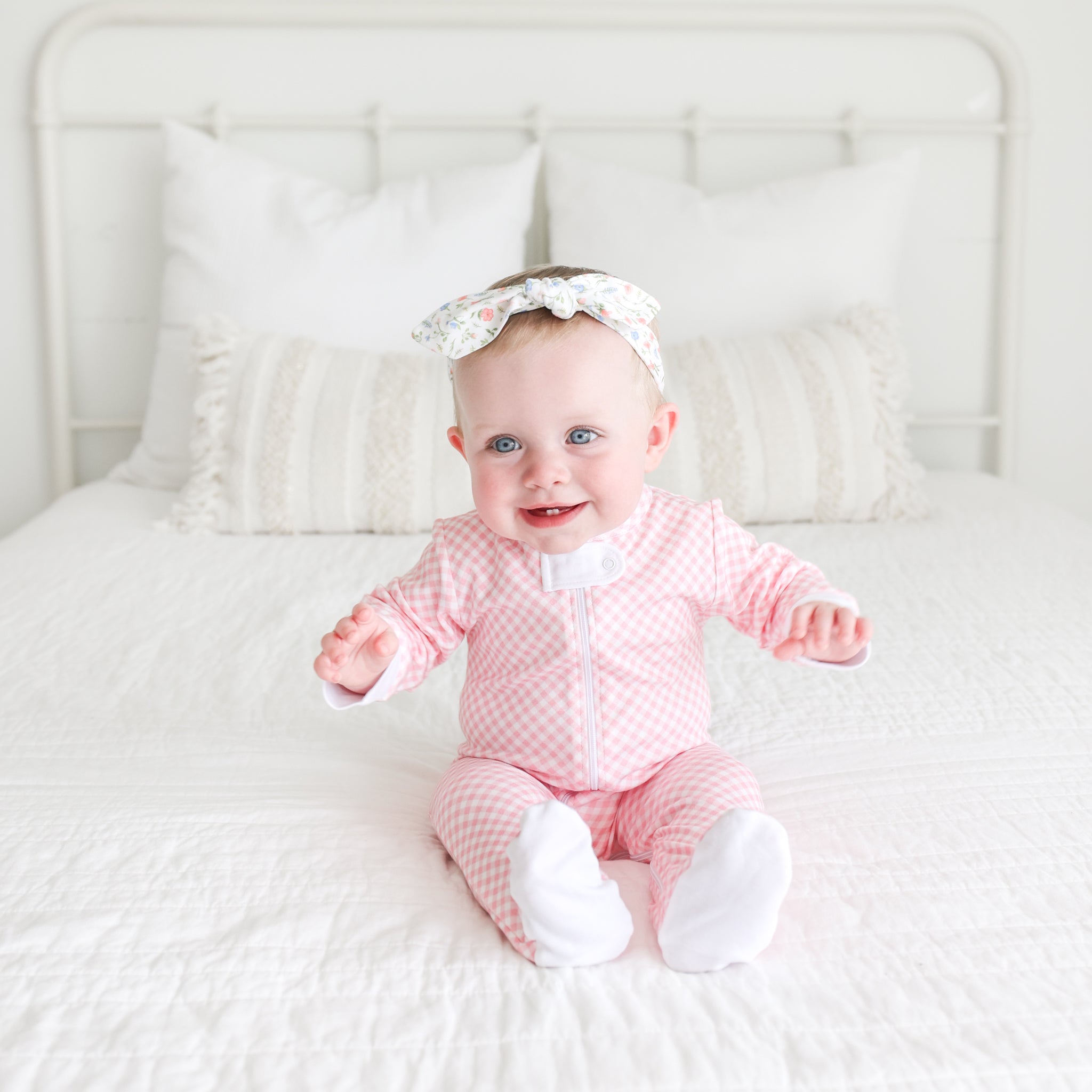 Pineapple Sunshine Pink Gingham Zip Footie