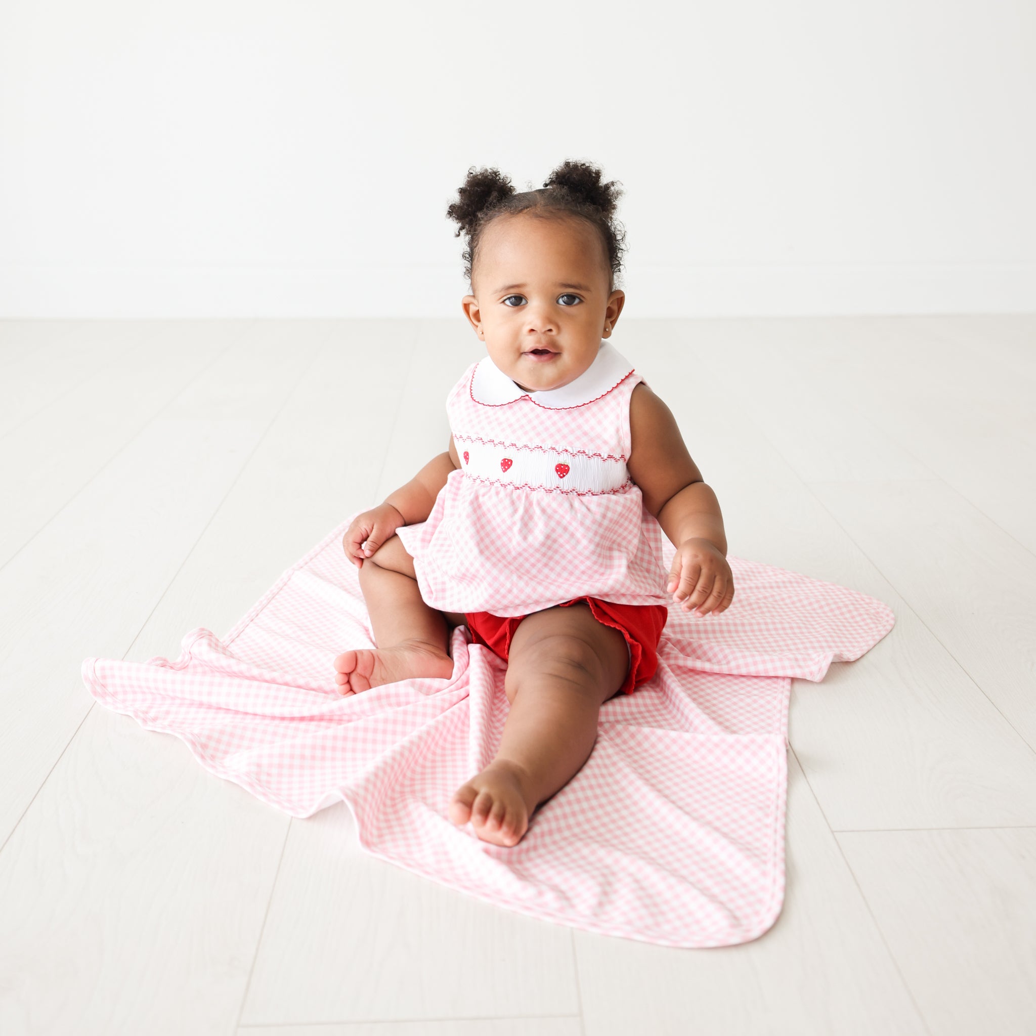 Pineapple Sunshine Pink Gingham Strawberry Smocked Bloomer Set