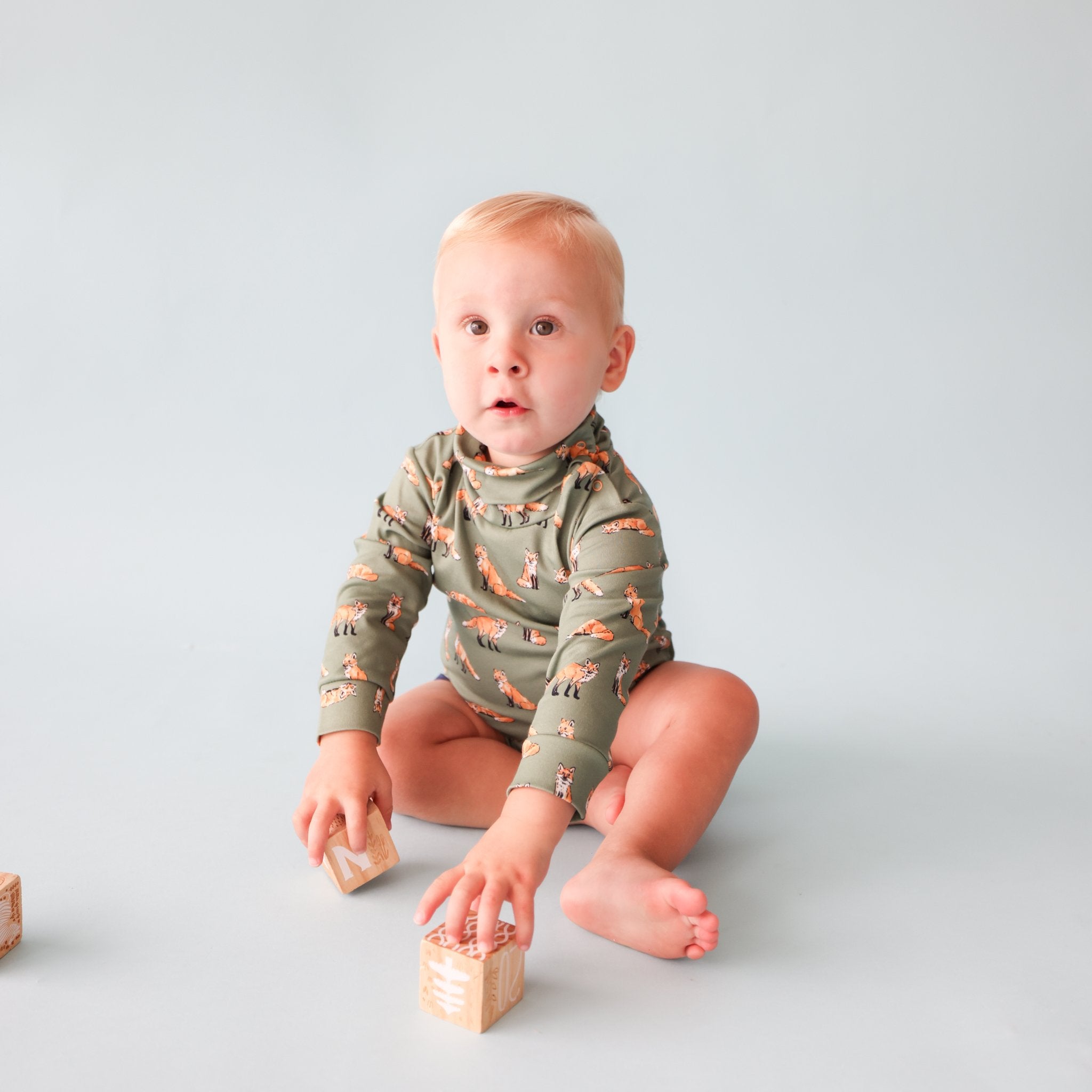 Pineapple Sunshine Green Fox Turtleneck Onesie