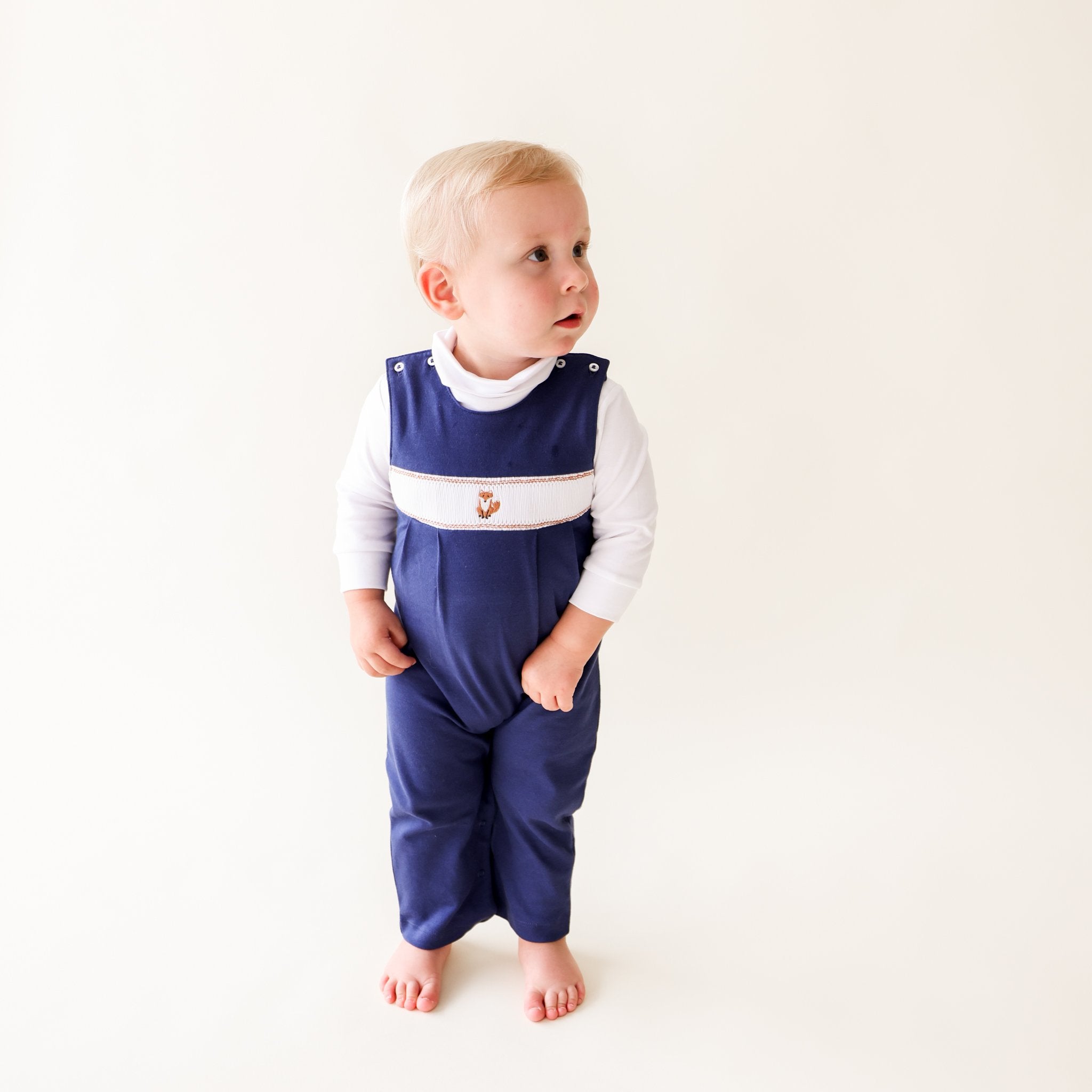 Pineapple Sunshine Navy Fox Smocked Romper