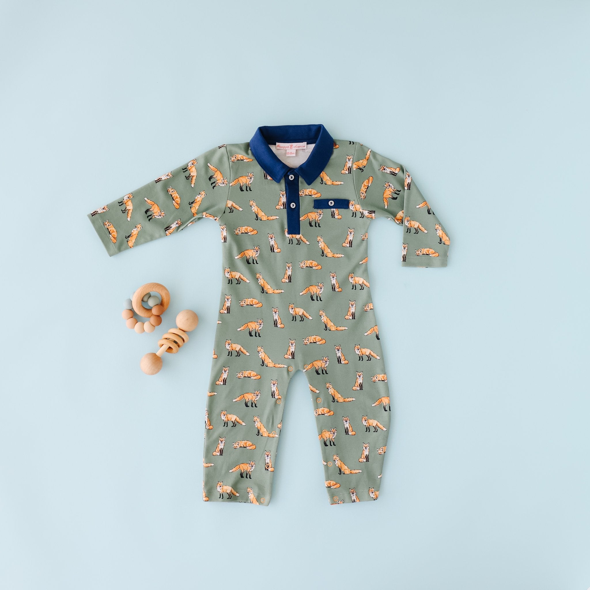 Pineapple Sunshine Hunter Green Fox Collared Romper