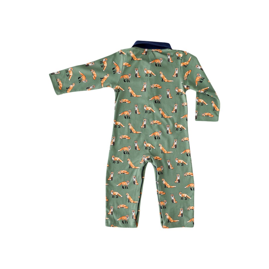 Pineapple Sunshine Hunter Green Fox Collared Romper