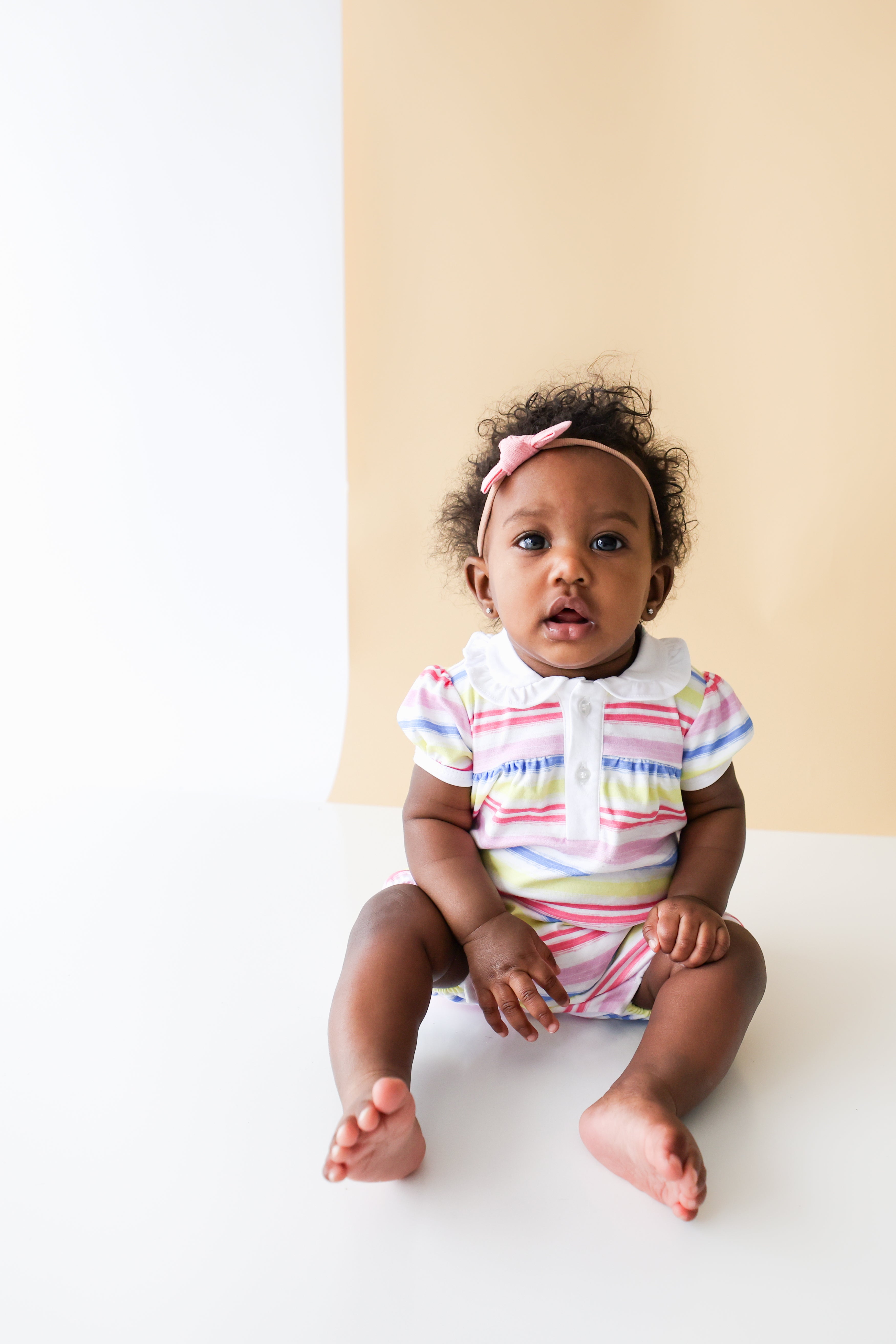 Pineapple Sunshine Rainbow Stripe Collared Romper - Little Birdies