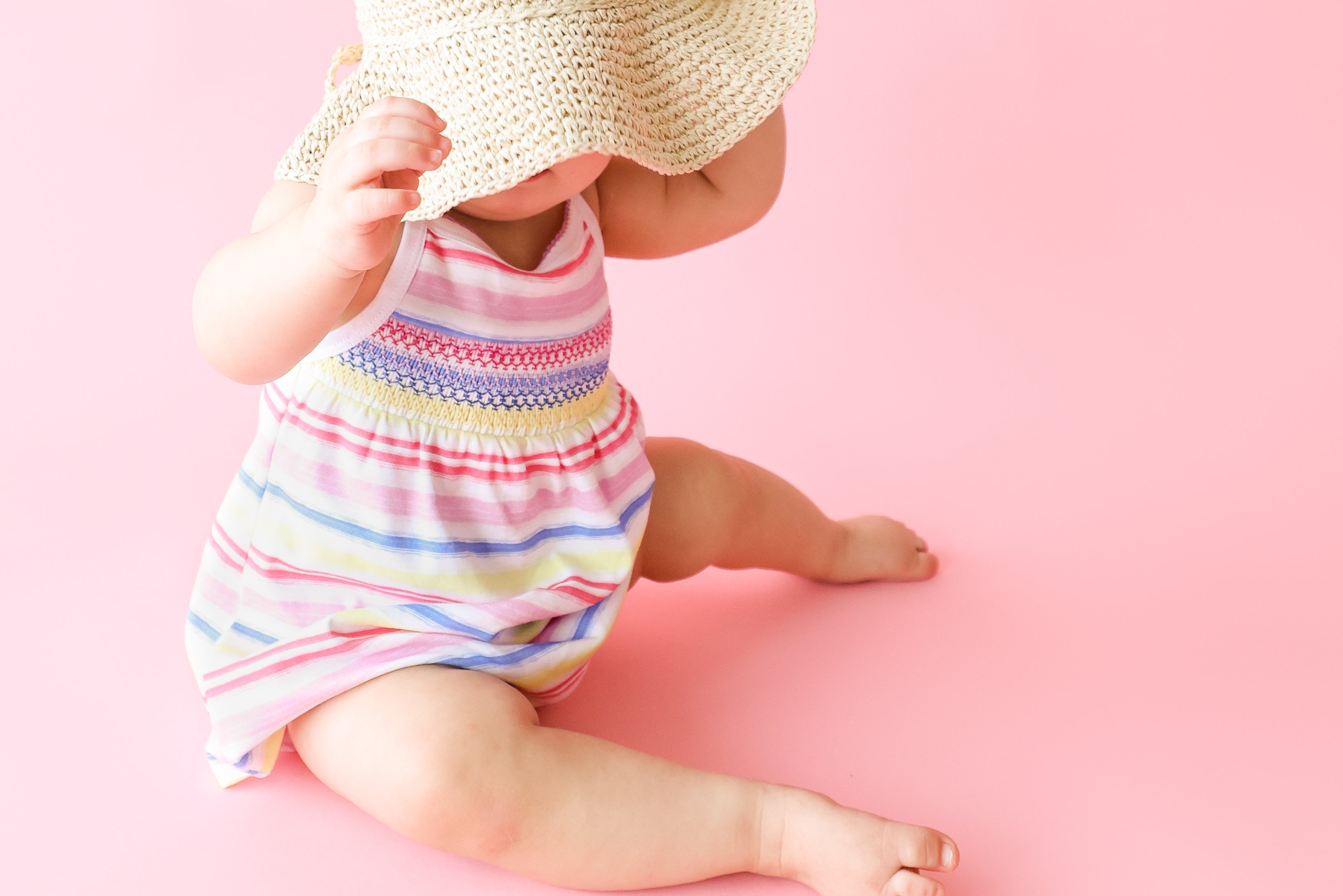 Pineapple Sunshine Rainbow Stripe Smocked Tank Dress