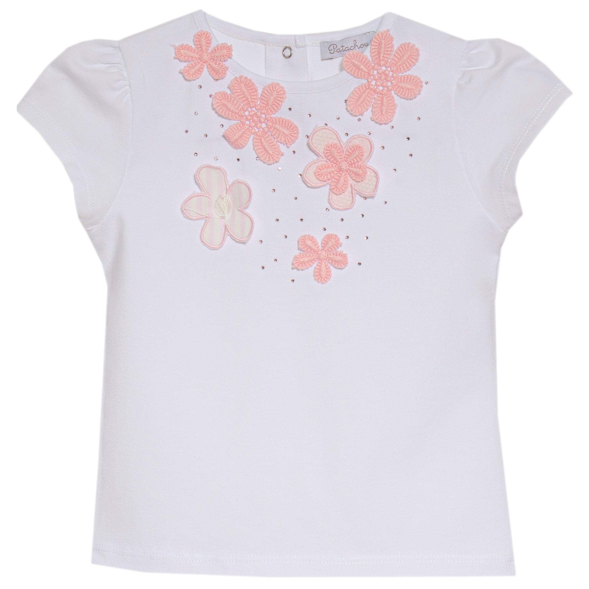 patachou girls top with pink applique flowers