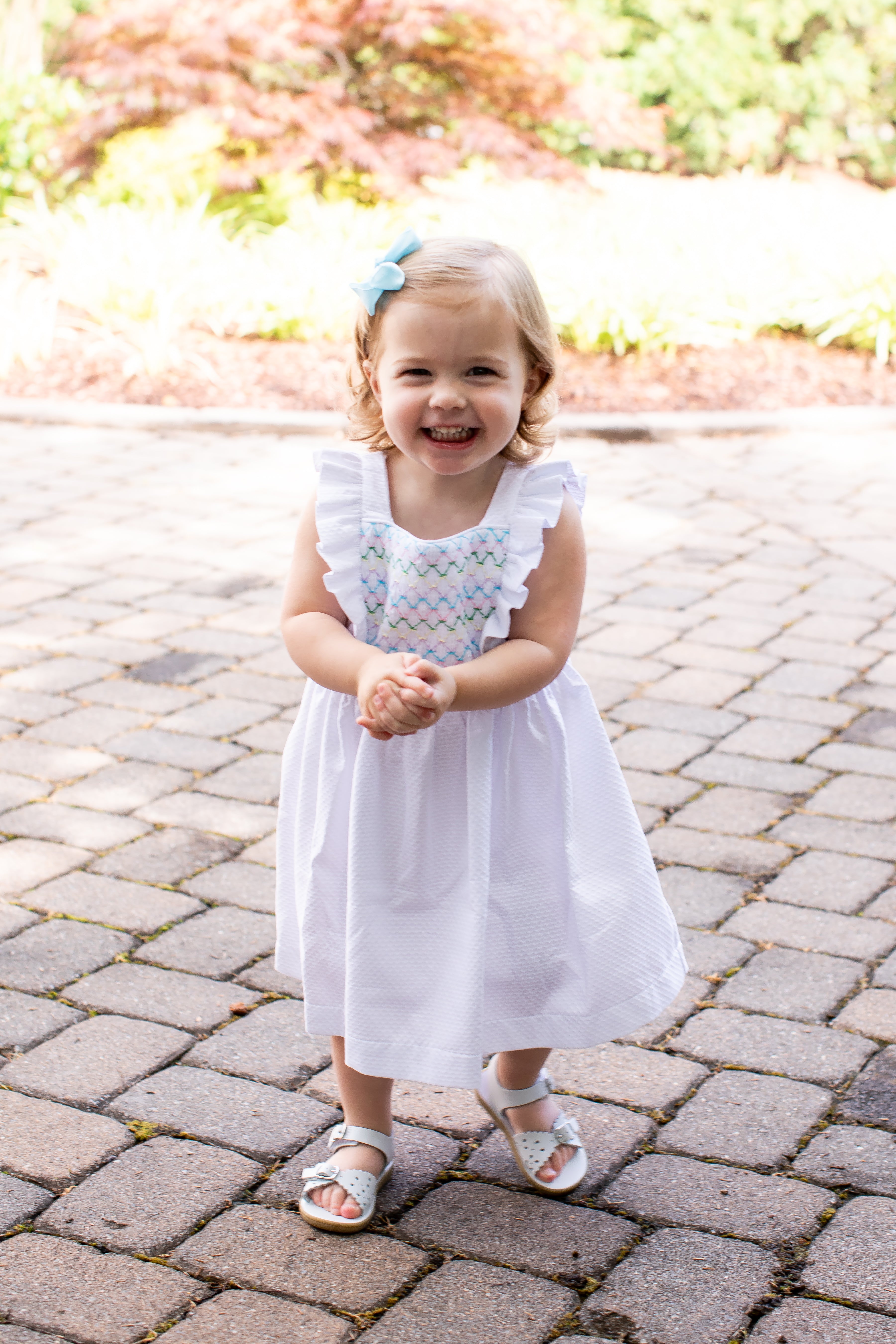 Peggy Green Smocked Edith Dress- White Pique