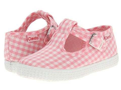Cienta Shoes Pink Gingham T-Strap Sneaker - Little Birdies
