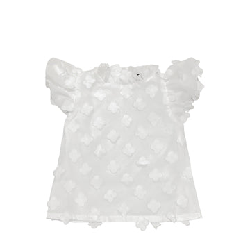 White Flower Ruffle Top