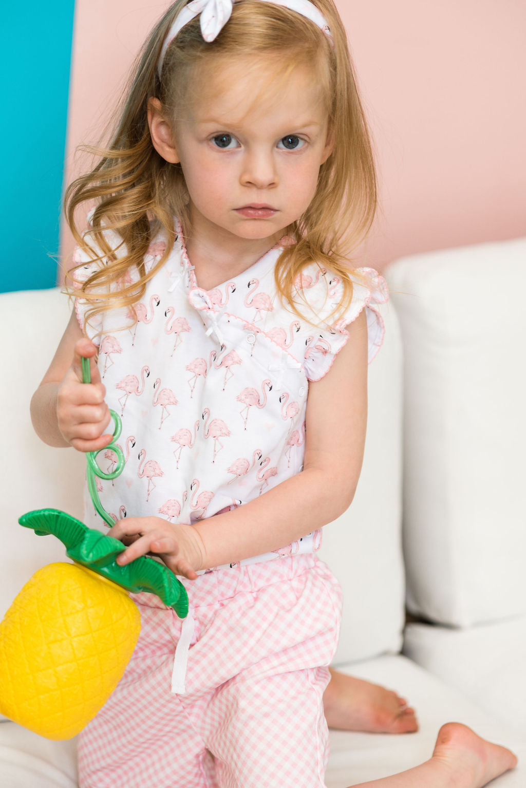 Pineapple Sunshine Pink Flamingo Onesie with Bows - Little Birdies