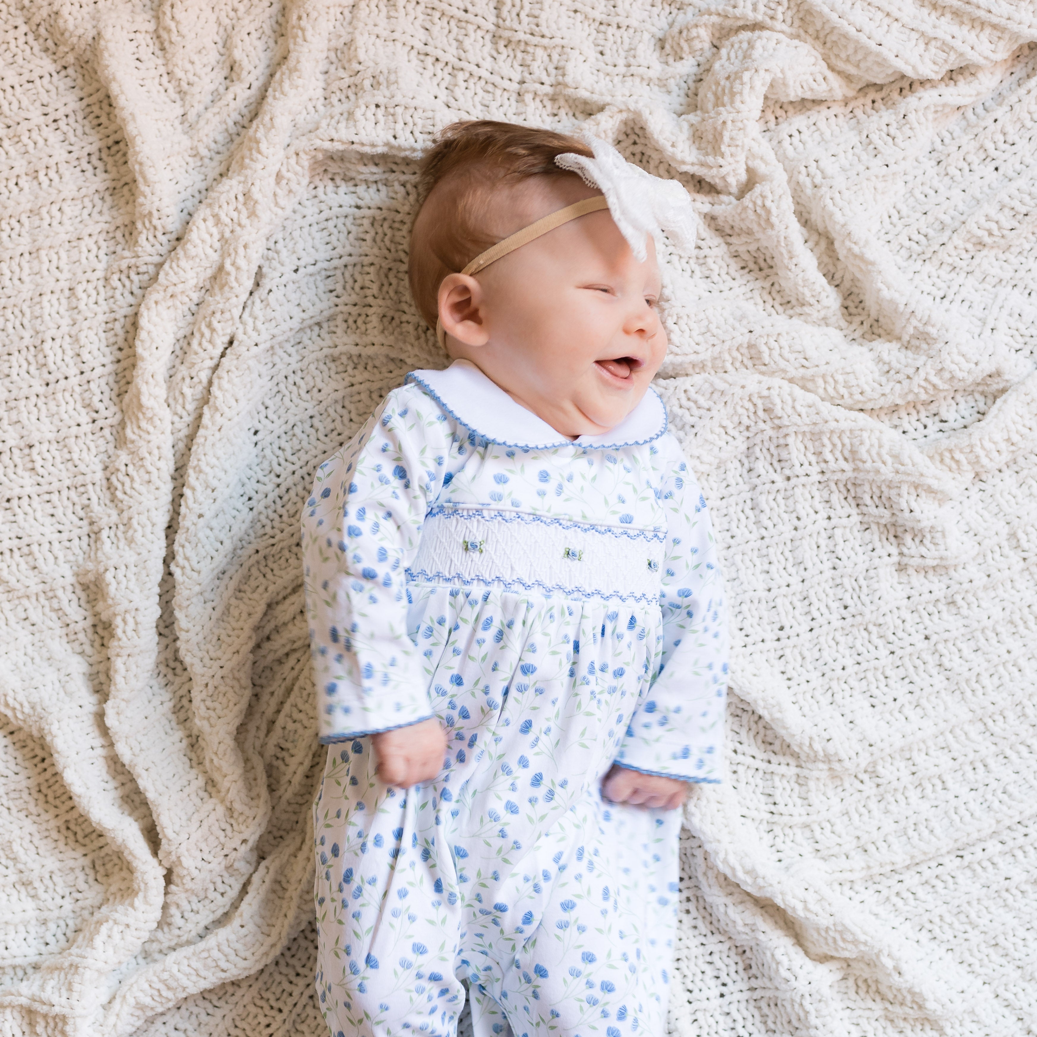 Arabella Blue Floral Smocked Footie