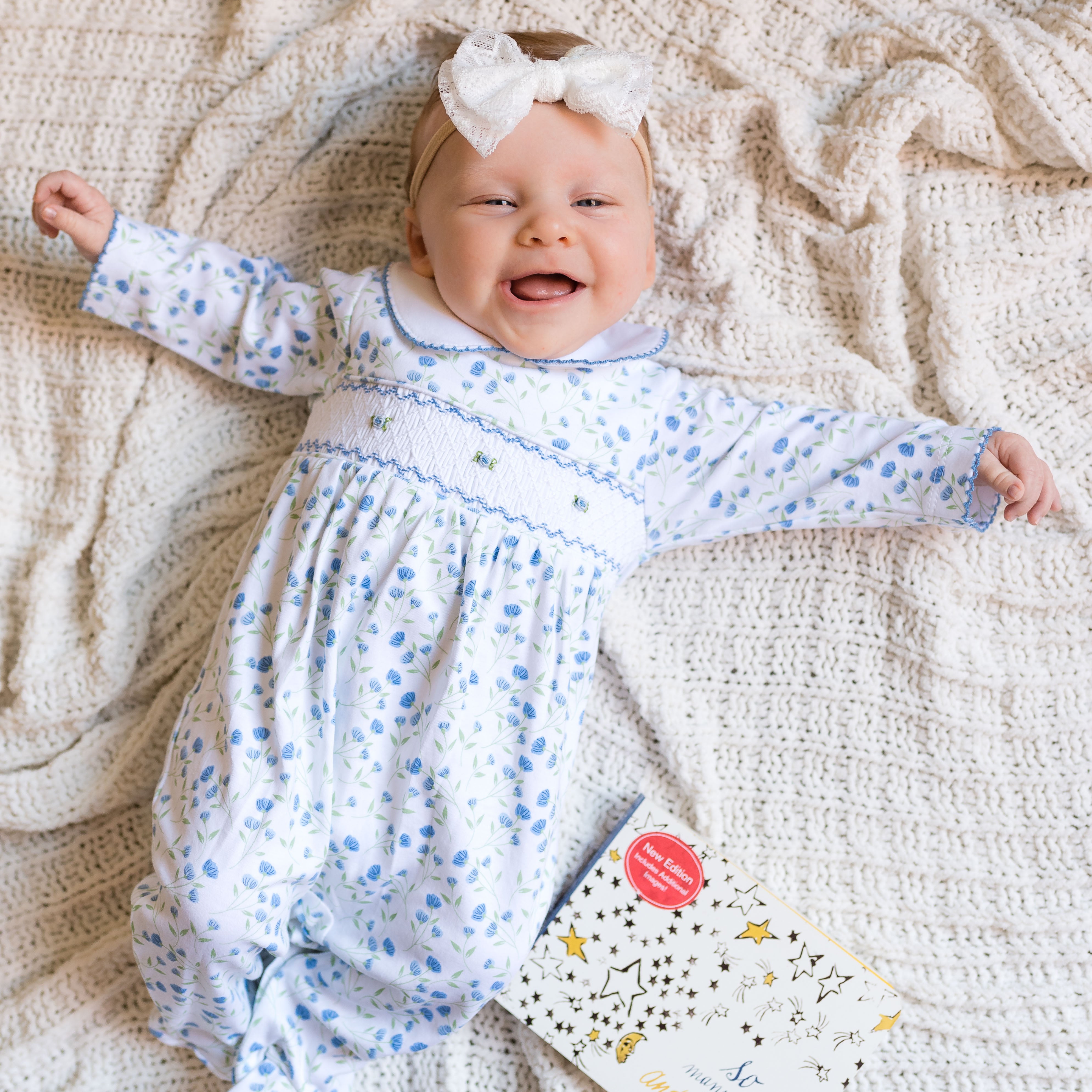 Arabella Blue Floral Smocked Footie