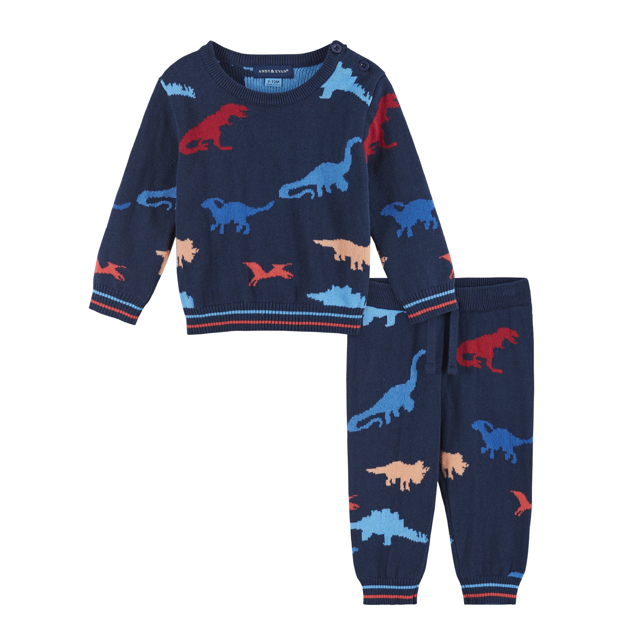 Andy & Evan baby boy Dinosaur Pattern Sweater Set - Navy - Little Birdies