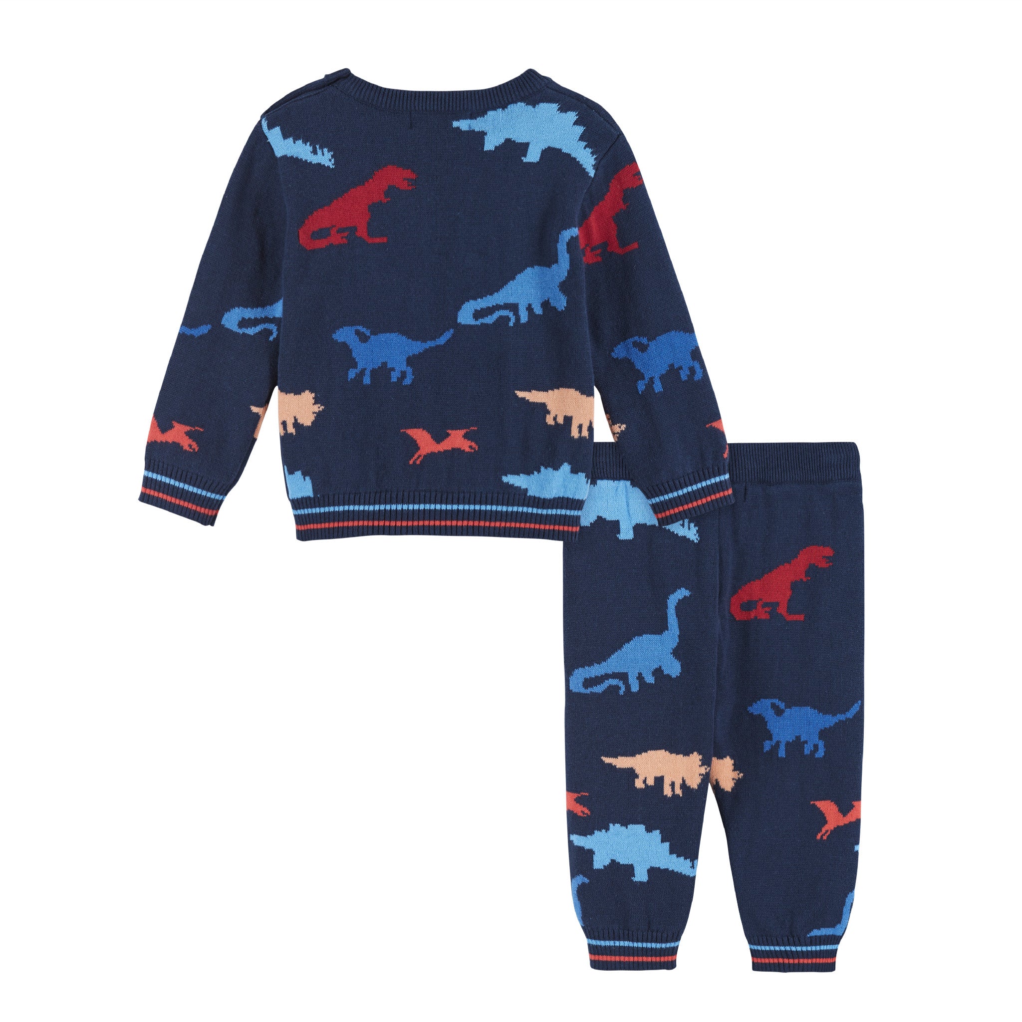 Andy & Evan baby boy Dinosaur Pattern Sweater Set - Navy - Little Birdies
