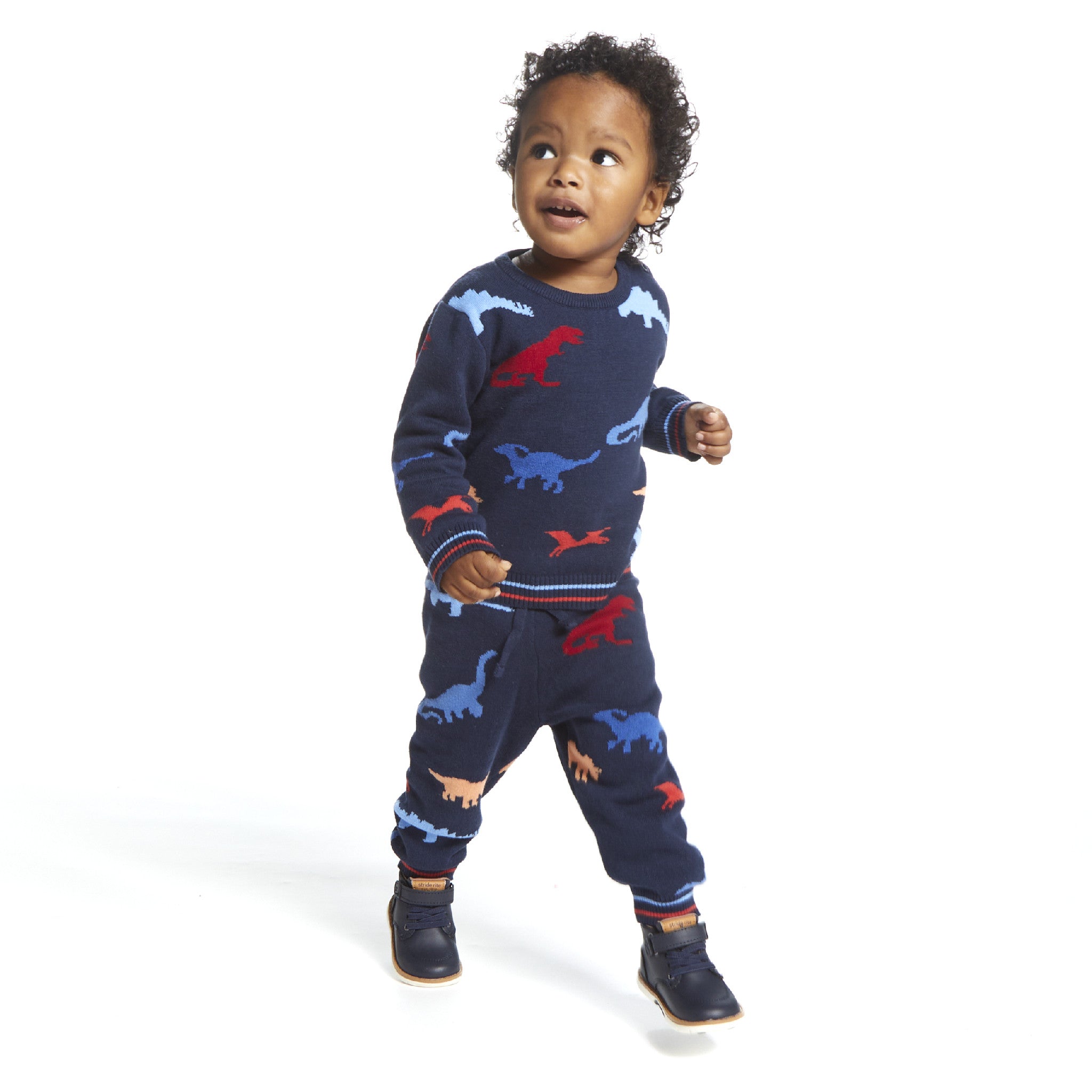 Andy & Evan baby boy Dinosaur Pattern Sweater Set - Navy - Little Birdies
