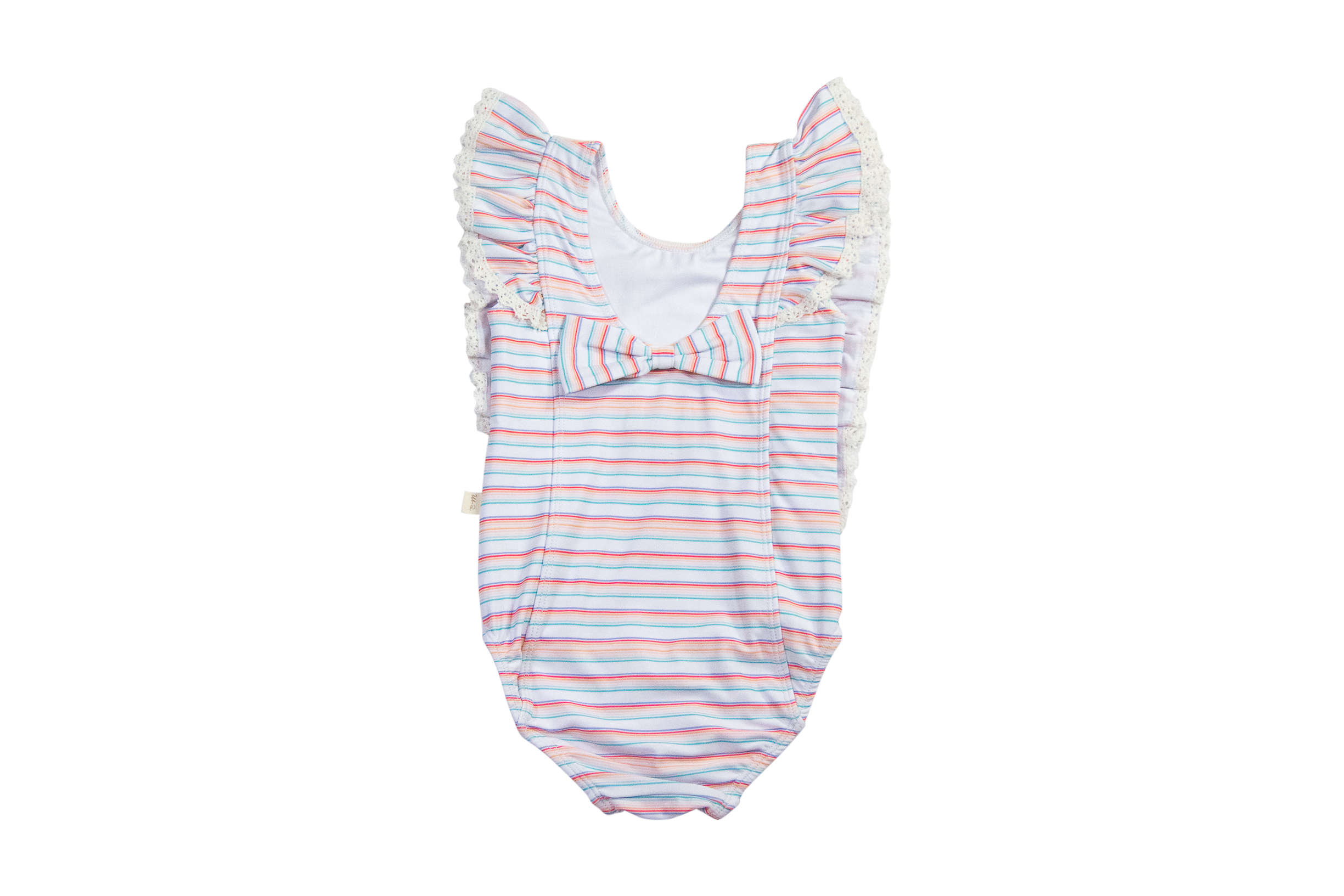 Rosie Ruffle Swimsuit- Retro Rainbow Stripe