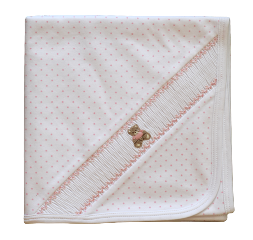 Teddy Bear Smocked Blanket-Pink