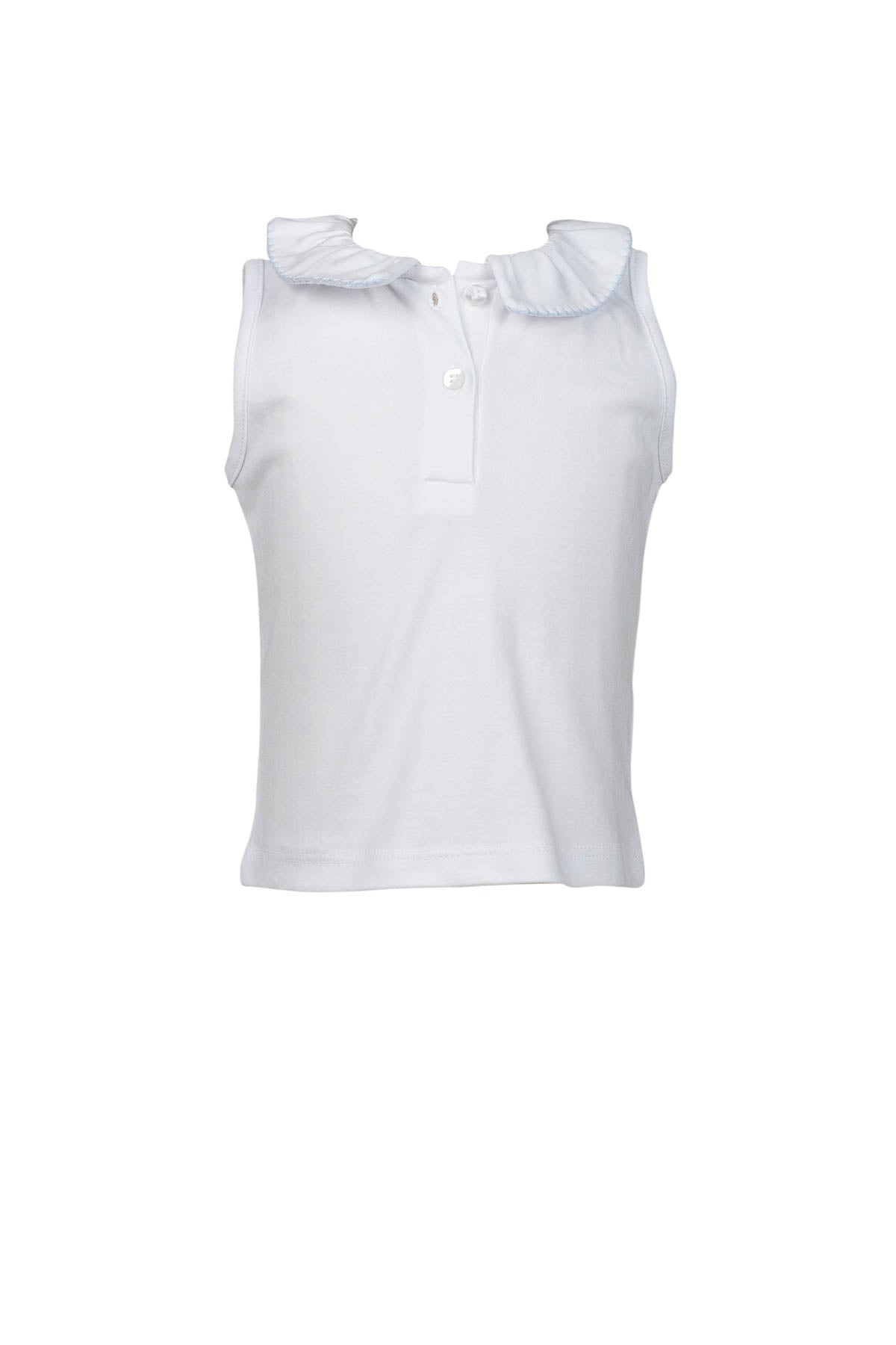 The Proper Peony White Peter Pan Top with Sky Blue Trim - Little Birdies