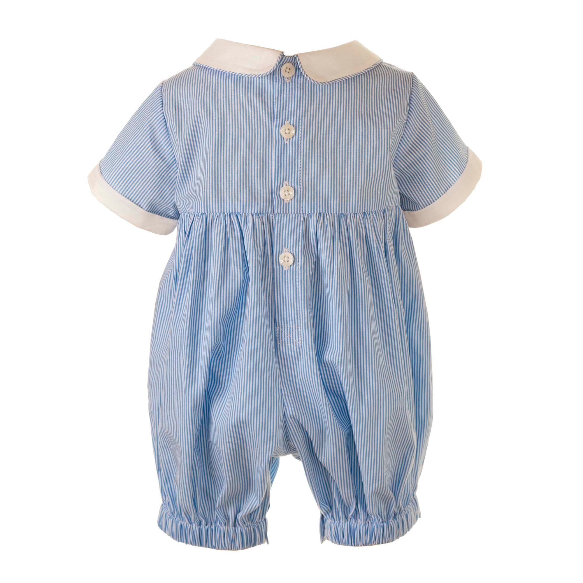 Blue Striped Smocked Romper