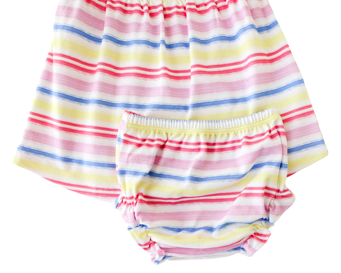 Pineapple Sunshine Rainbow Stripe Smocked Tank Dress