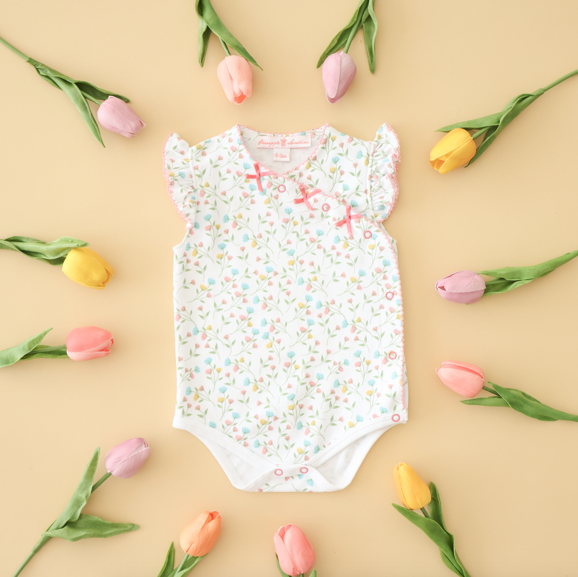 Pineapple Sunshine Pink Arabella Onesie with Bows