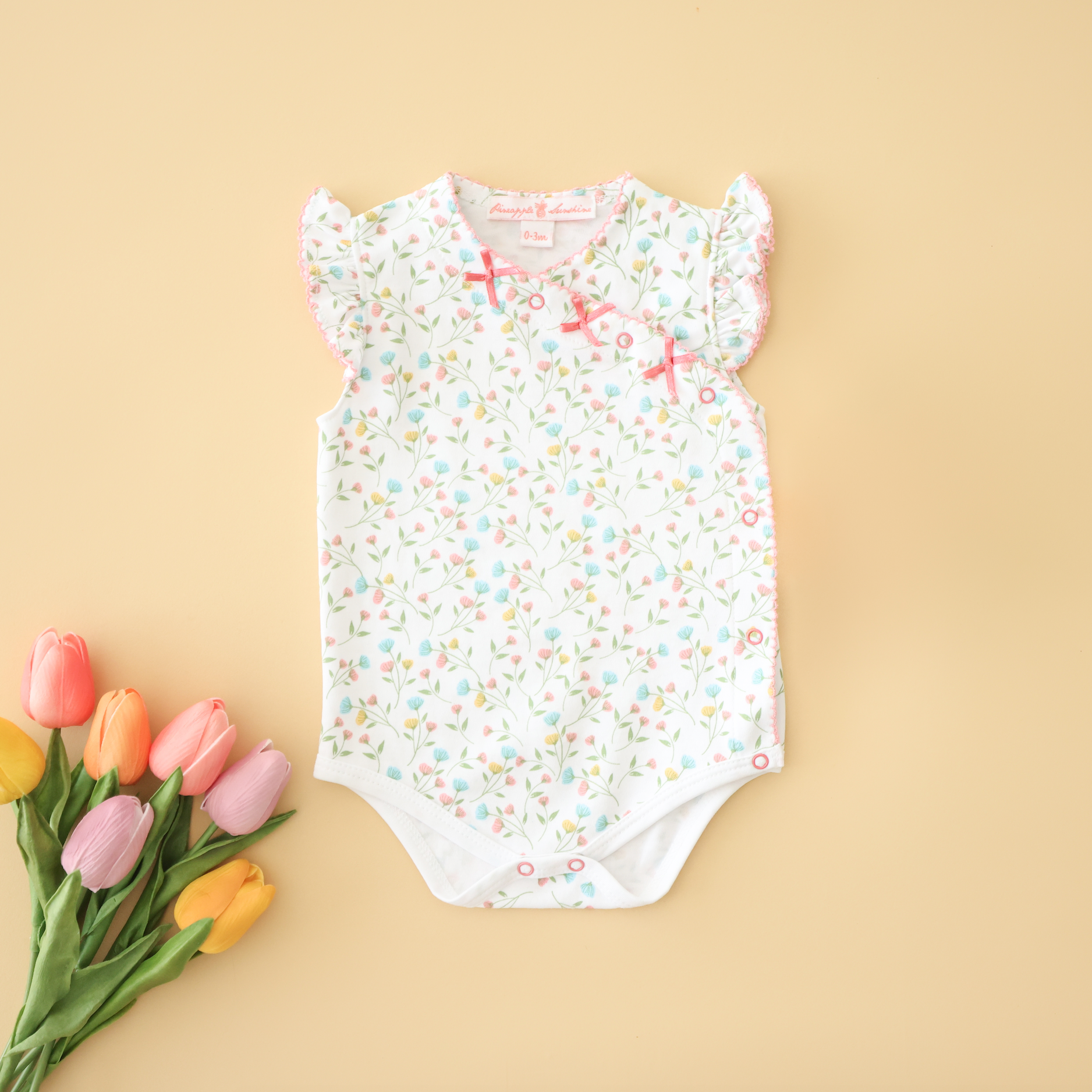 Pineapple Sunshine Pink Arabella Onesie with Bows