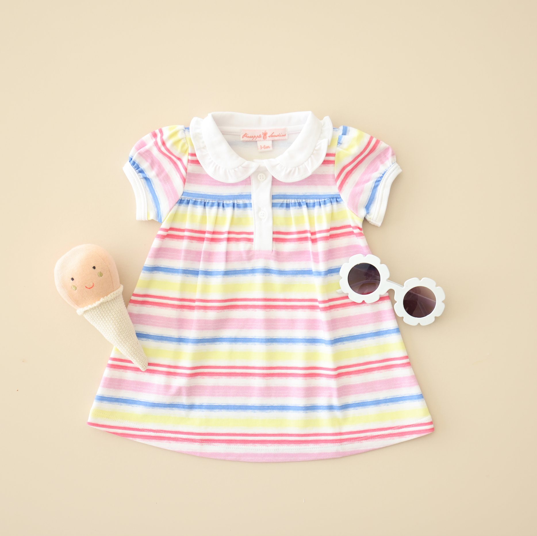 Pineapple Sunshine Rainbow Stripe Collared Dress